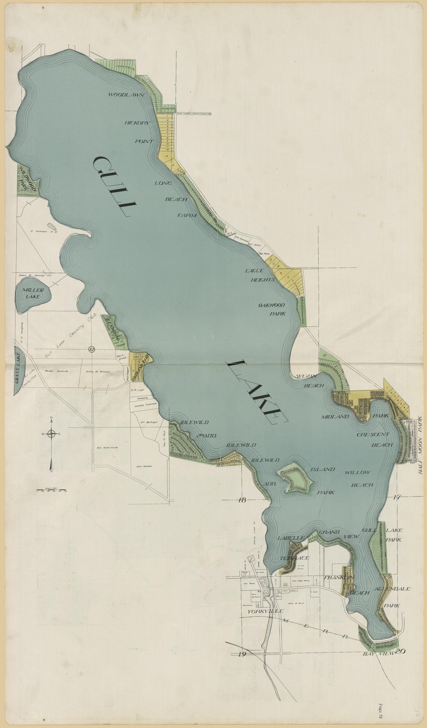 Gull Lake from Plat Book of Kalamazoo County, Michigan : Compiled from Surveys and the Public Records of Kalamazoo County, Michigan 1928 by Relic Map Company