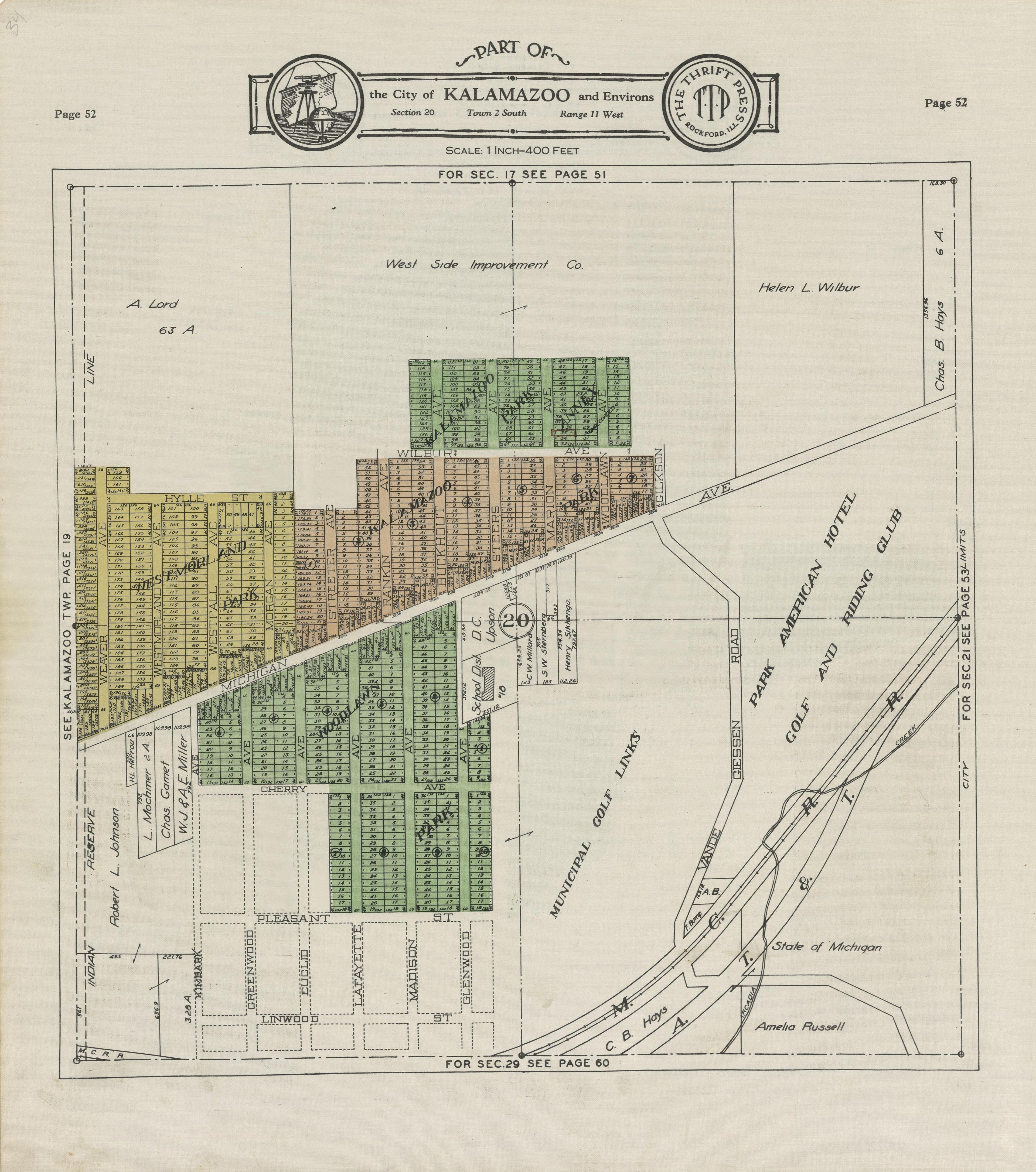 Part of the City of Kalamazoo from Plat Book of Kalamazoo County, Michigan : Compiled from Surveys and the Public Records of Kalamazoo County, Michigan 1928 by Relic Map Company