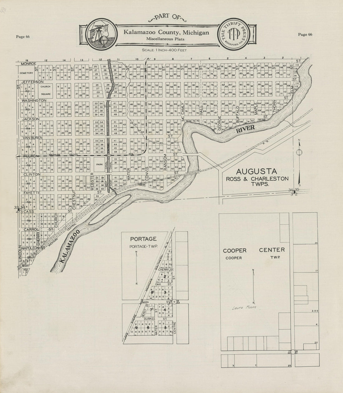 Part of Kalamazoo County; Augusta, Cooper Center, Portage from Plat Book of Kalamazoo County, Michigan : Compiled from Surveys and the Public Records of Kalamazoo County, Michigan 1928 by Relic Map Company