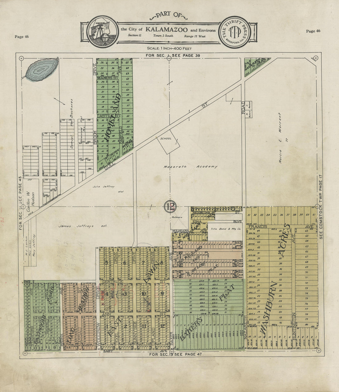 Part of the City of Kalamazoo from Plat Book of Kalamazoo County, Michigan : Compiled from Surveys and the Public Records of Kalamazoo County, Michigan 1928 by Relic Map Company