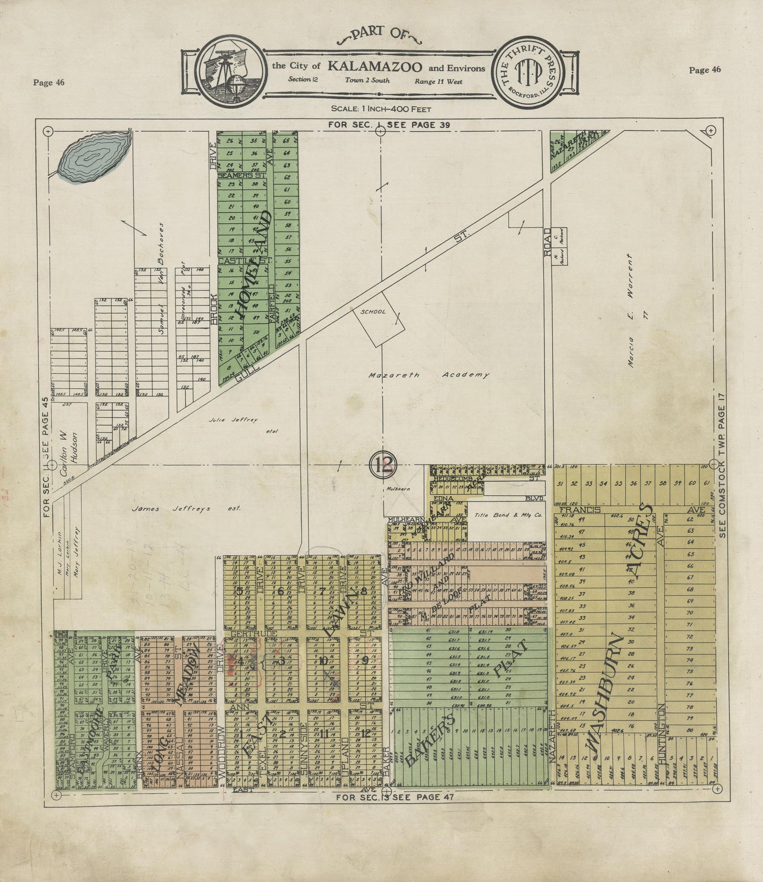 Part of the City of Kalamazoo from Plat Book of Kalamazoo County, Michigan : Compiled from Surveys and the Public Records of Kalamazoo County, Michigan 1928 by Relic Map Company