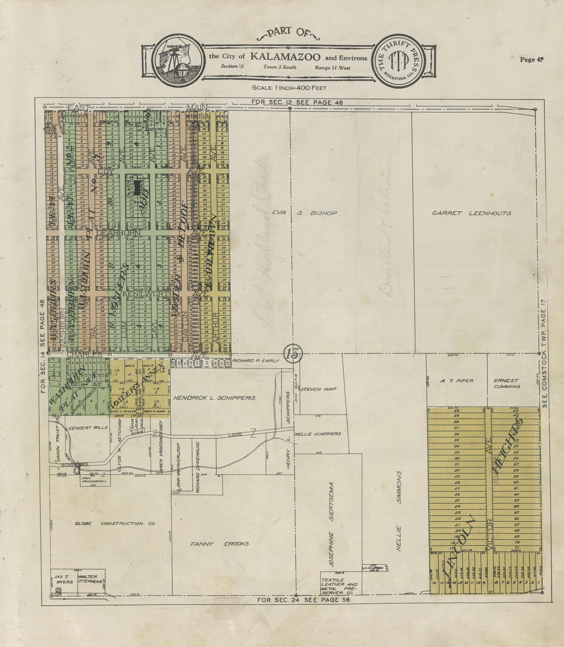 Part of the City of Kalamazoo from Plat Book of Kalamazoo County, Michigan : Compiled from Surveys and the Public Records of Kalamazoo County, Michigan 1928 by Relic Map Company