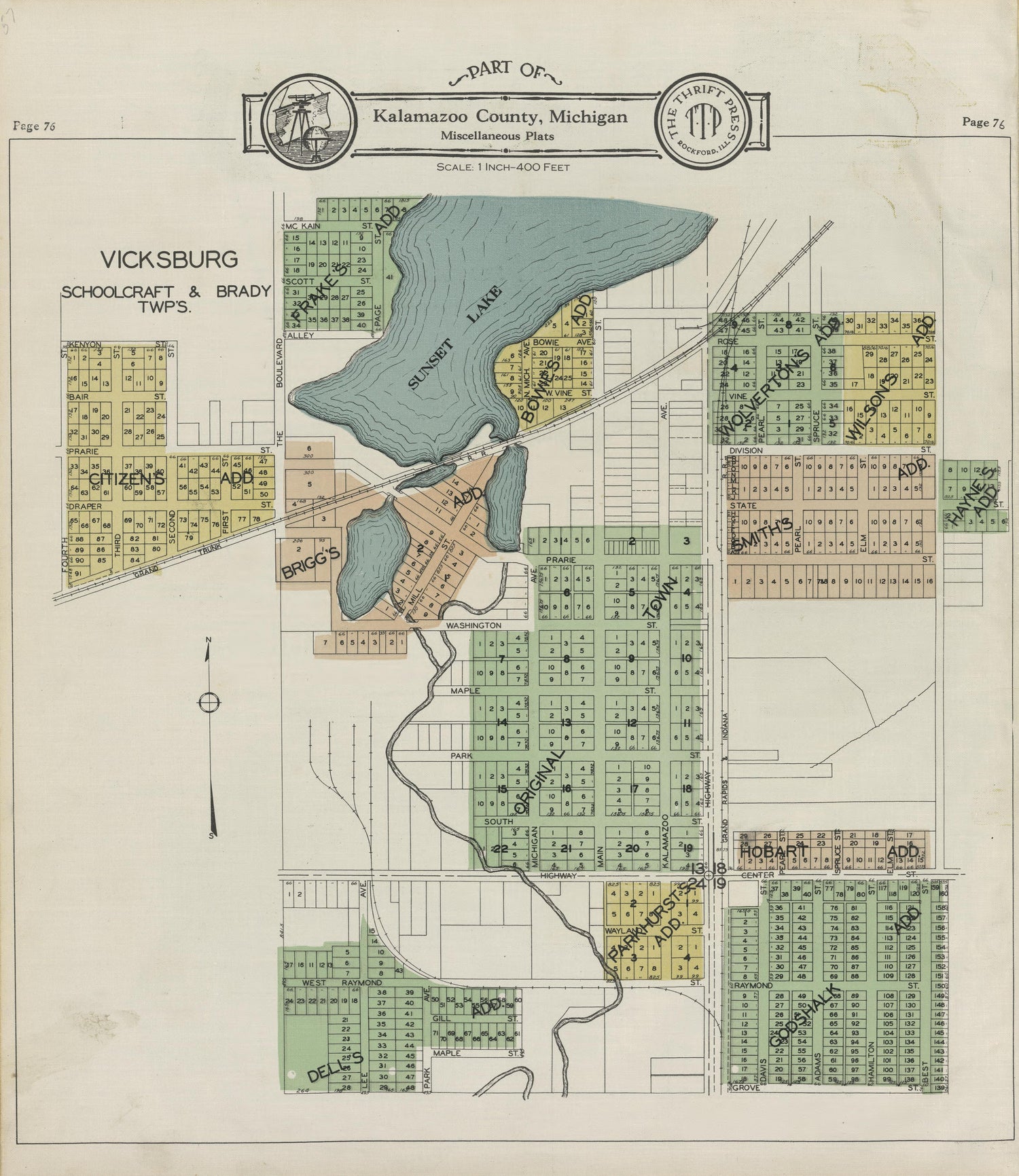 Part of Kalamazoo County; Vicksburg from Plat Book of Kalamazoo County, Michigan : Compiled from Surveys and the Public Records of Kalamazoo County, Michigan 1928 by Relic Map Company