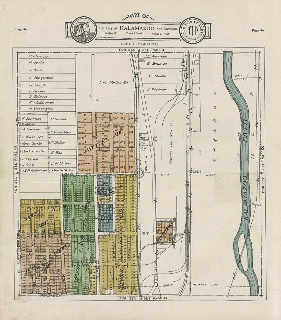 Part of the City of Kalamazoo from Plat Book of Kalamazoo County, Michigan : Compiled from Surveys and the Public Records of Kalamazoo County, Michigan 1928 by Relic Map Company