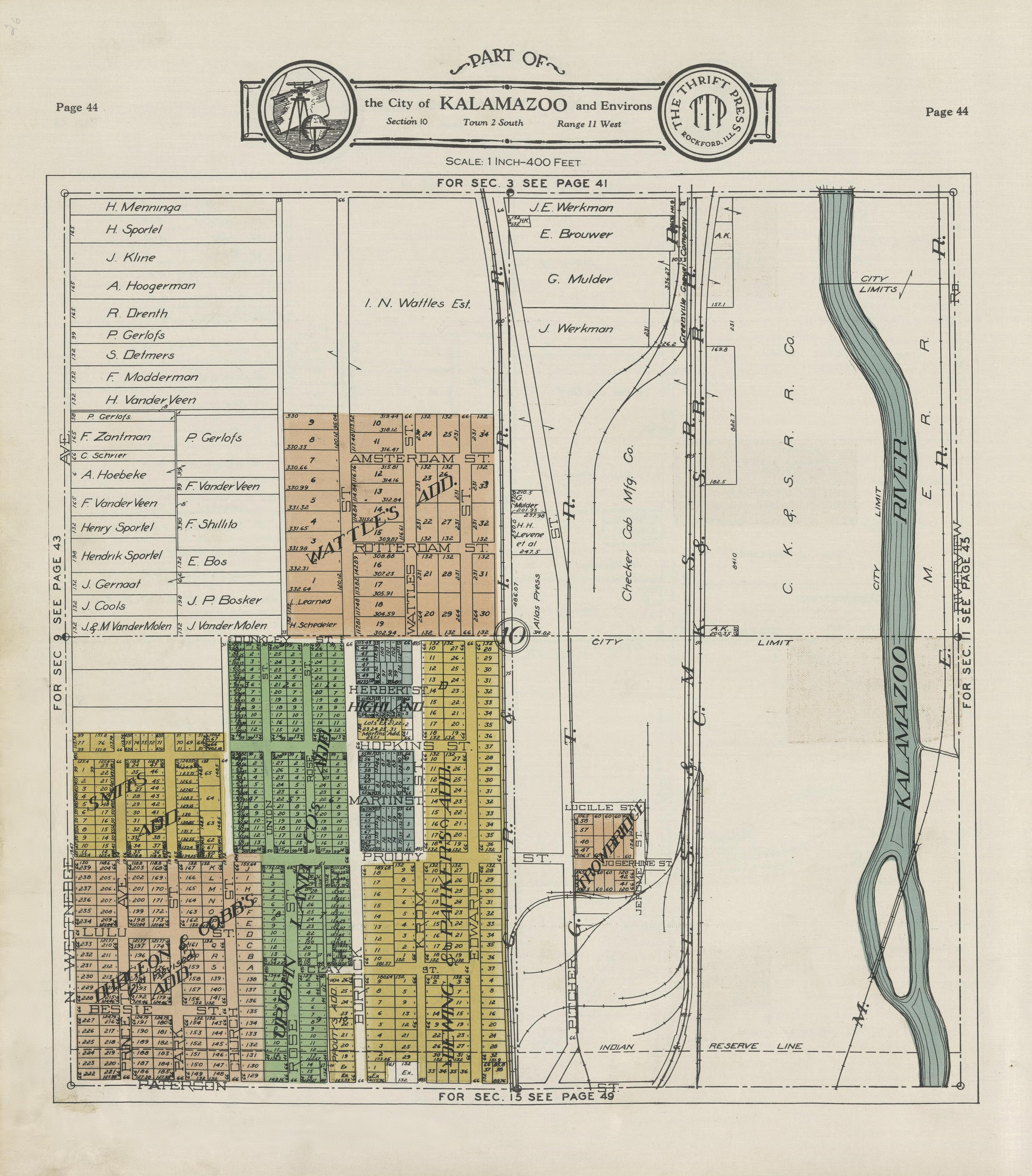 Part of the City of Kalamazoo from Plat Book of Kalamazoo County, Michigan : Compiled from Surveys and the Public Records of Kalamazoo County, Michigan 1928 by Relic Map Company