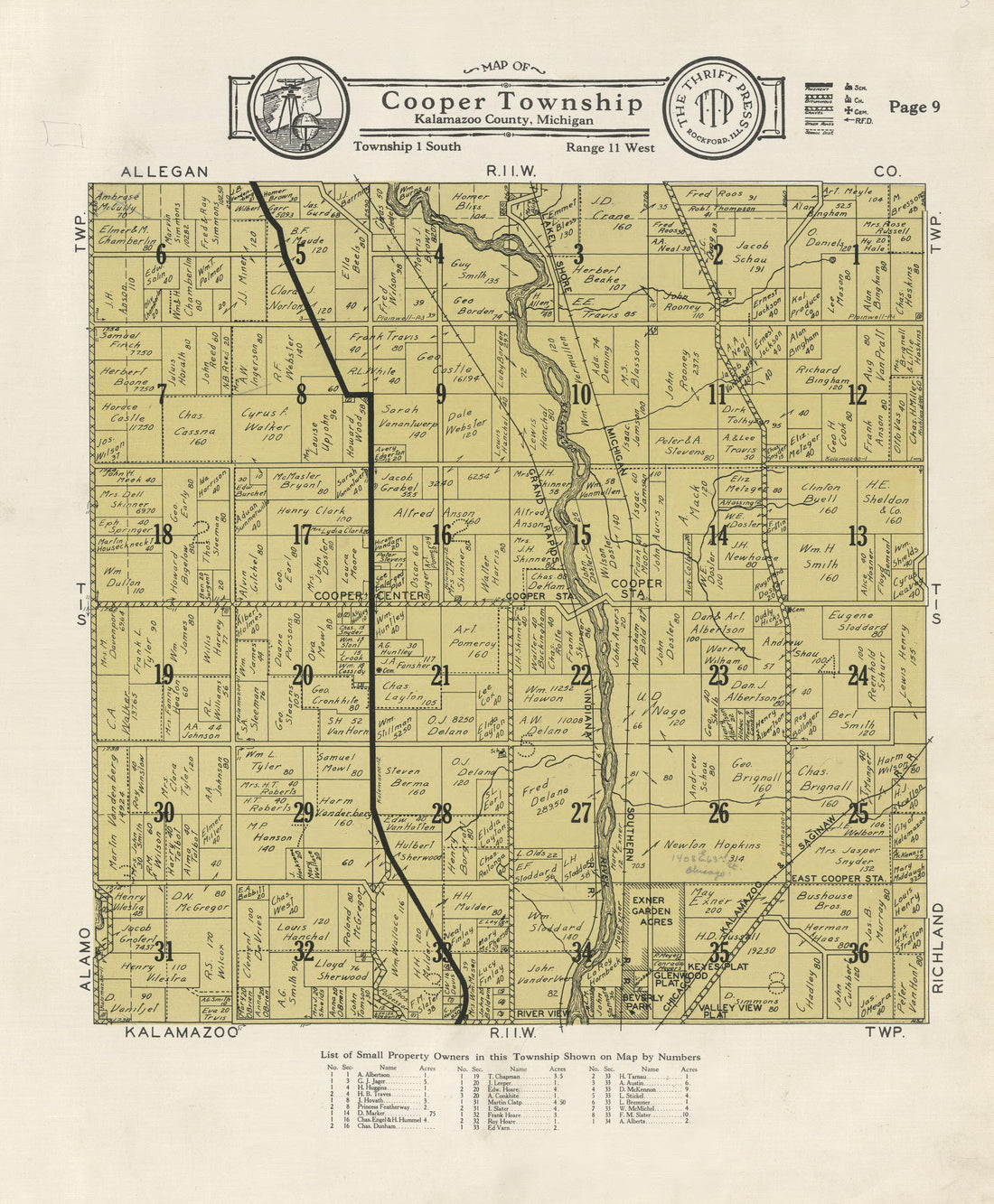 Map of Cooper Township from Plat Book of Kalamazoo County, Michigan : Compiled from Surveys and the Public Records of Kalamazoo County, Michigan 1928 by Relic Map Company