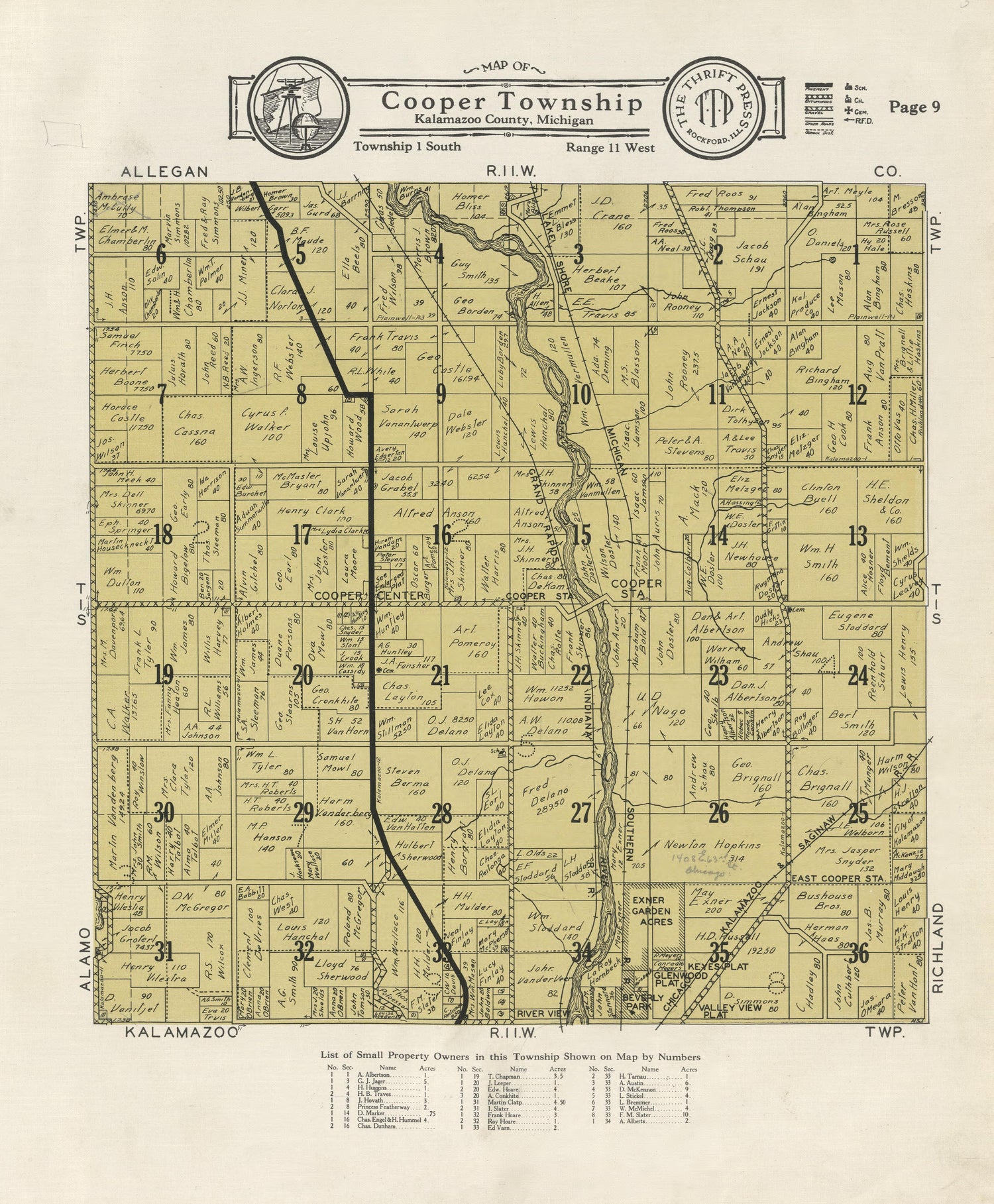 Map of Cooper Township from Plat Book of Kalamazoo County, Michigan : Compiled from Surveys and the Public Records of Kalamazoo County, Michigan 1928 by Relic Map Company