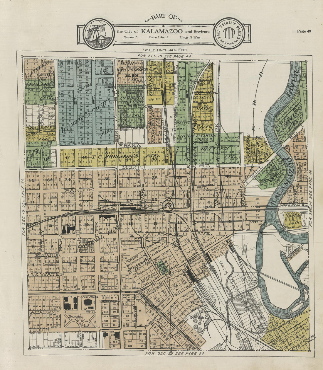 Part of the City of Kalamazoo from Plat Book of Kalamazoo County, Michigan : Compiled from Surveys and the Public Records of Kalamazoo County, Michigan 1928 by Relic Map Company