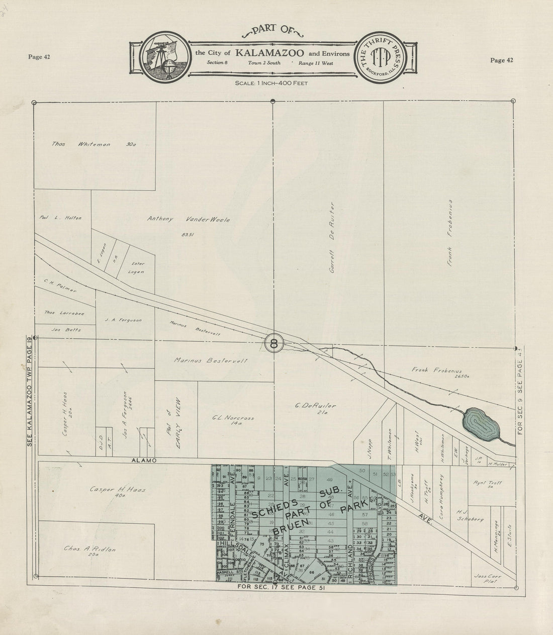 Part of the City of Kalamazoo from Plat Book of Kalamazoo County, Michigan : Compiled from Surveys and the Public Records of Kalamazoo County, Michigan 1928 by Relic Map Company