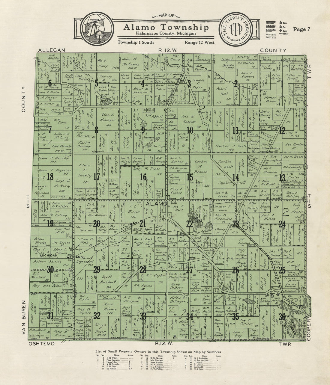 Map of Alamo Township from Plat Book of Kalamazoo County, Michigan : Compiled from Surveys and the Public Records of Kalamazoo County, Michigan 1928 by Relic Map Company