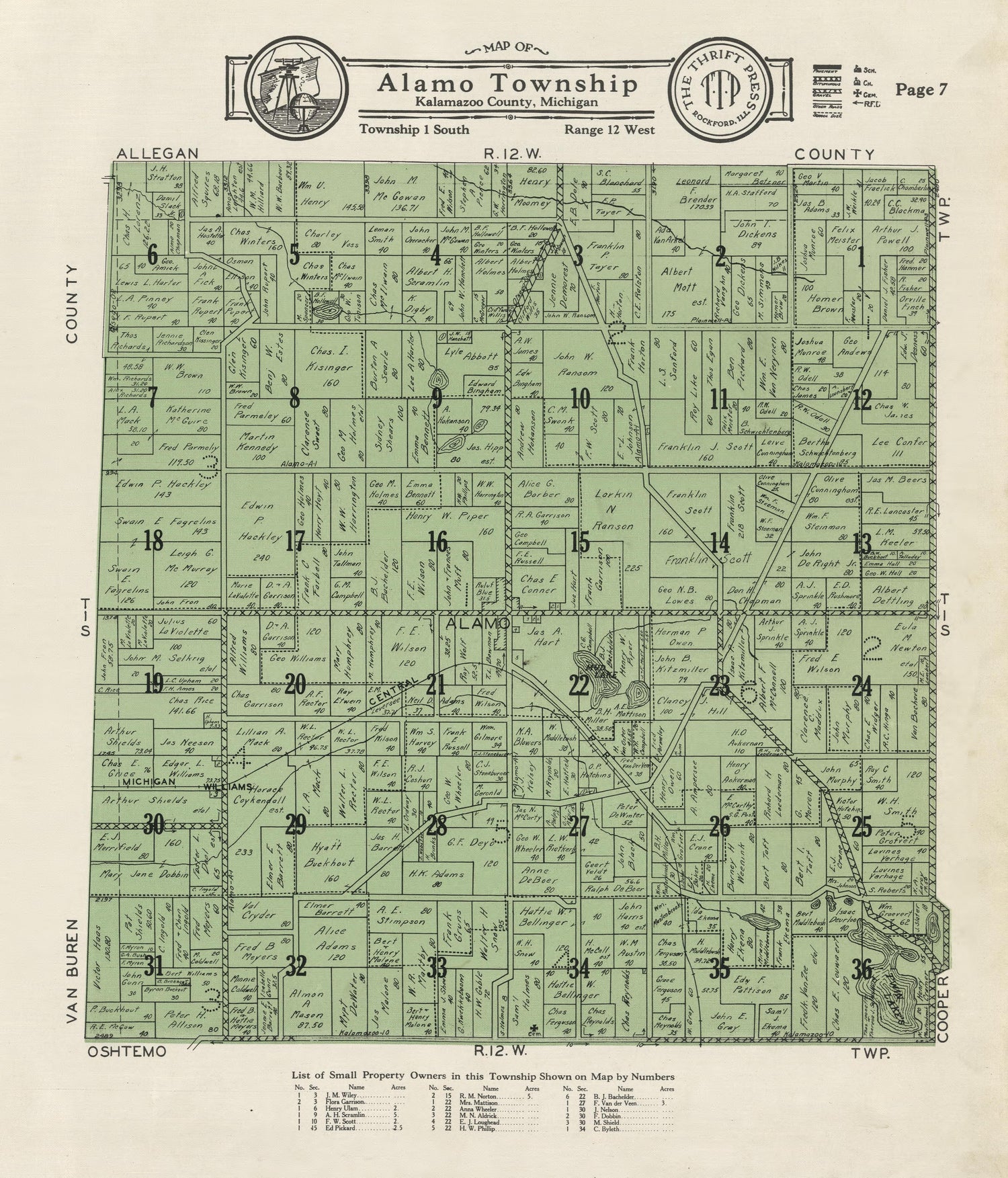 Map of Alamo Township from Plat Book of Kalamazoo County, Michigan : Compiled from Surveys and the Public Records of Kalamazoo County, Michigan 1928 by Relic Map Company
