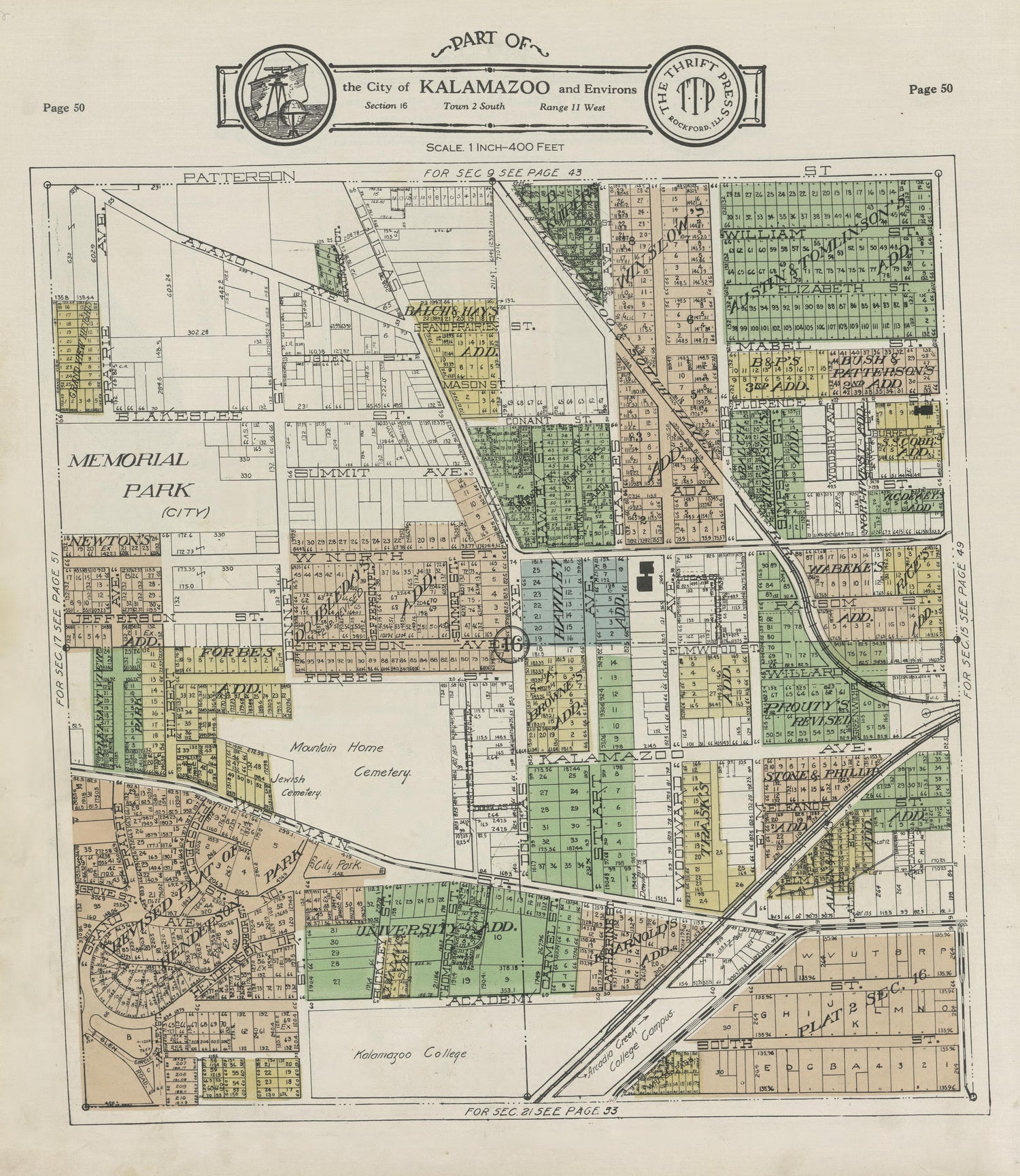 Part of the City of Kalamazoo from Plat Book of Kalamazoo County, Michigan : Compiled from Surveys and the Public Records of Kalamazoo County, Michigan 1928 by Relic Map Company