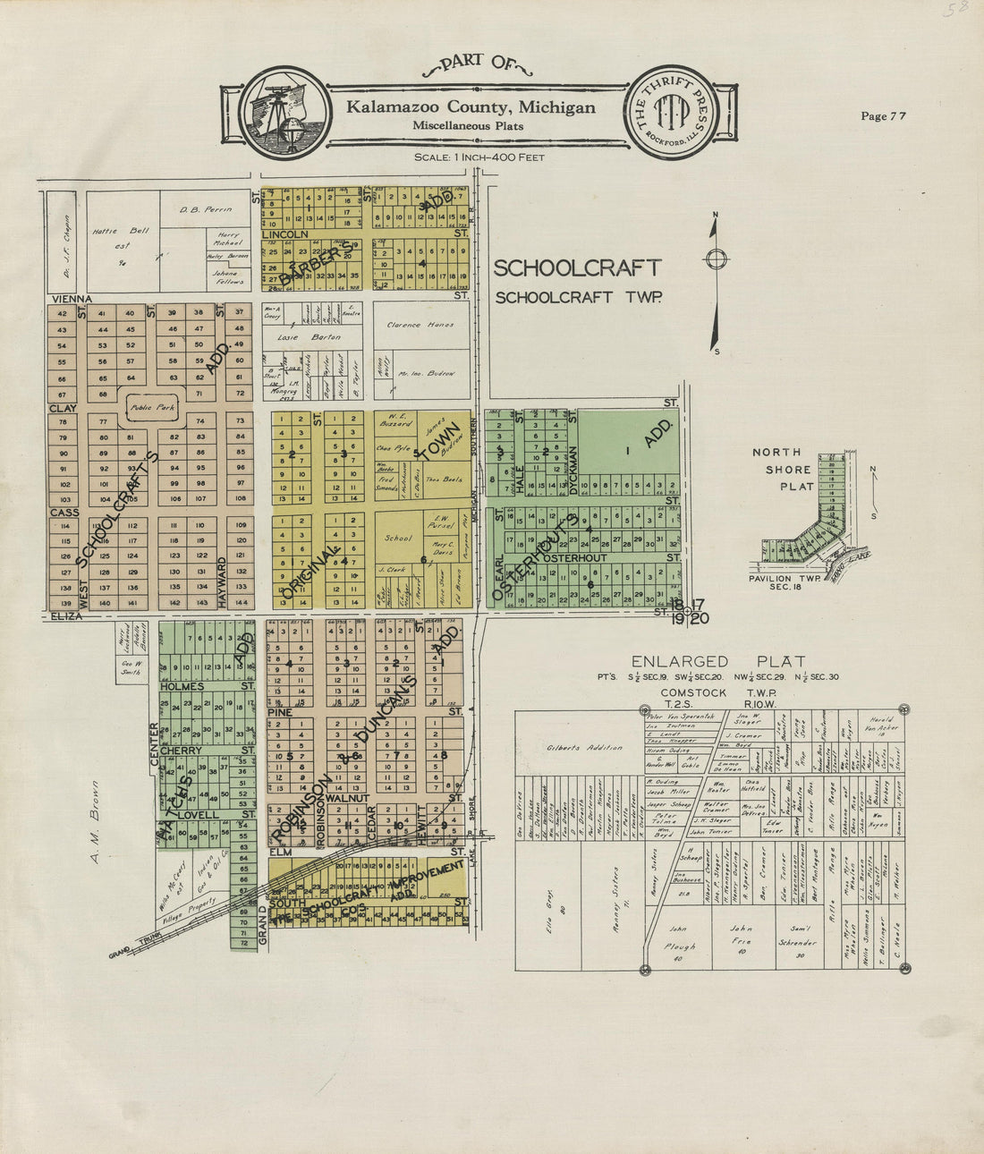 Part of Kalamazoo County; Schoolcraft Township from Plat Book of Kalamazoo County, Michigan : Compiled from Surveys and the Public Records of Kalamazoo County, Michigan 1928 by Relic Map Company