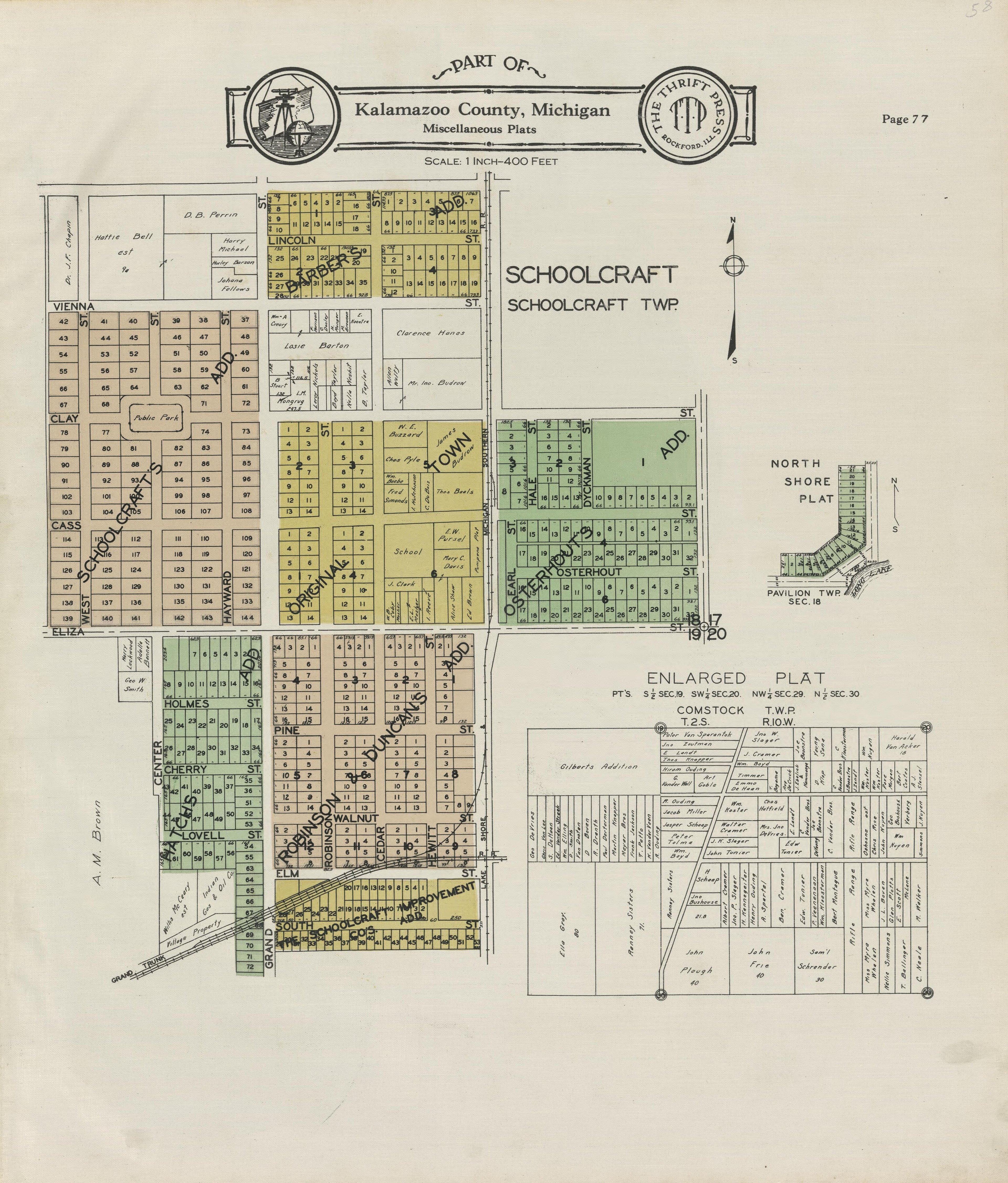 Part of Kalamazoo County; Schoolcraft Township from Plat Book of Kalamazoo County, Michigan : Compiled from Surveys and the Public Records of Kalamazoo County, Michigan 1928 by Relic Map Company
