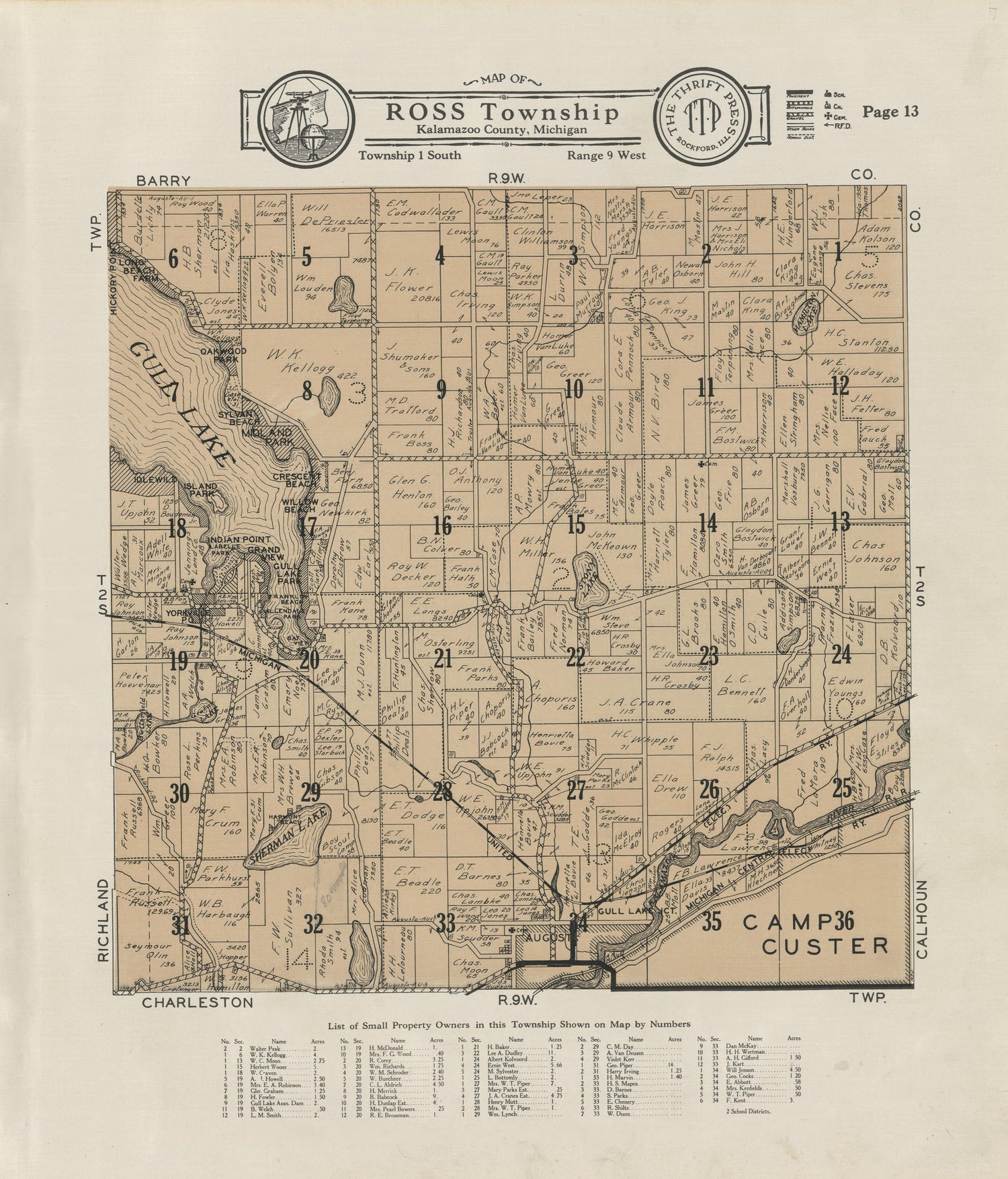 Map of Ross Township from Plat Book of Kalamazoo County, Michigan : Compiled from Surveys and the Public Records of Kalamazoo County, Michigan 1928 by Relic Map Company