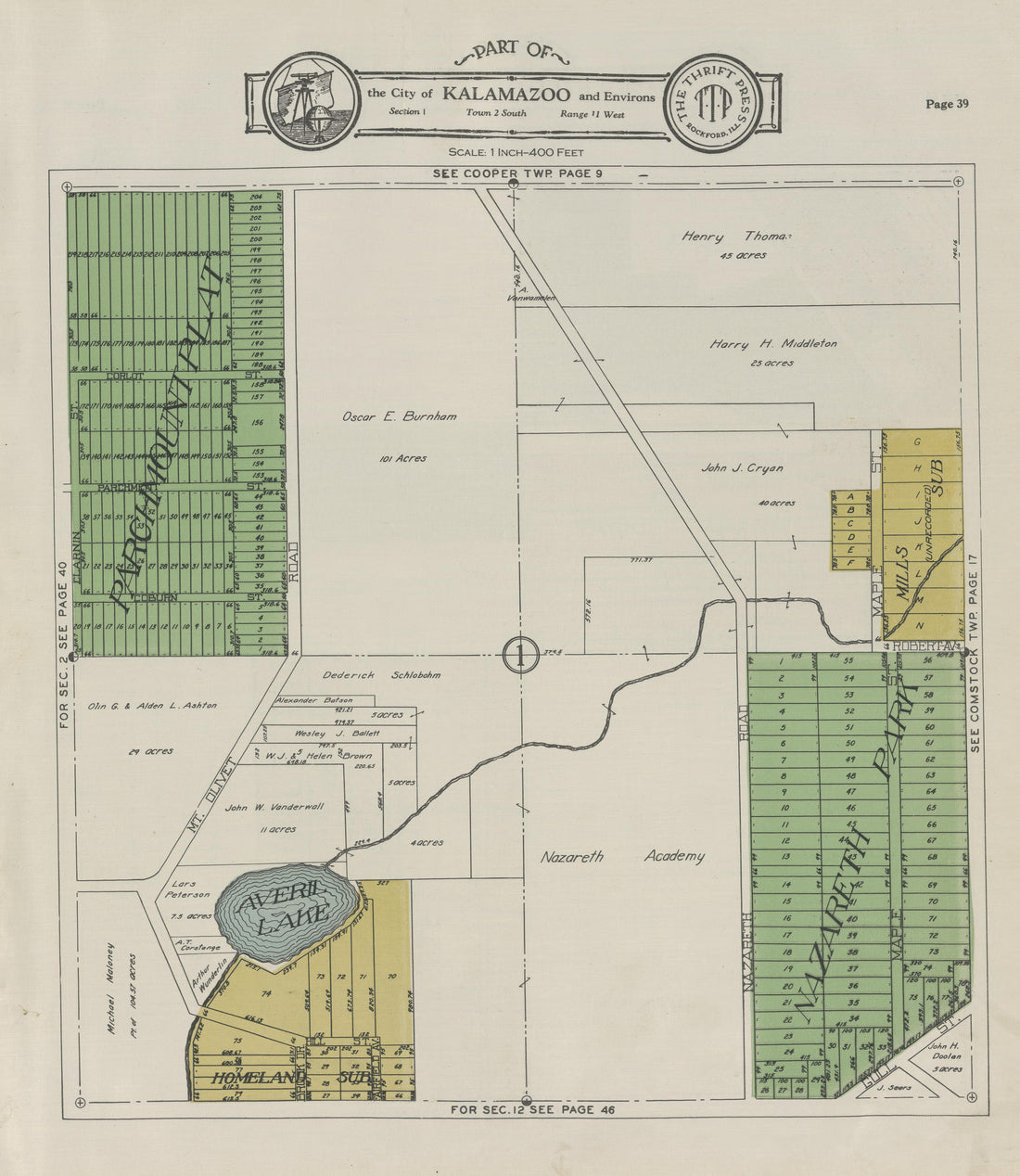 Part of the City of Kalamazoo from Plat Book of Kalamazoo County, Michigan : Compiled from Surveys and the Public Records of Kalamazoo County, Michigan 1928 by Relic Map Company