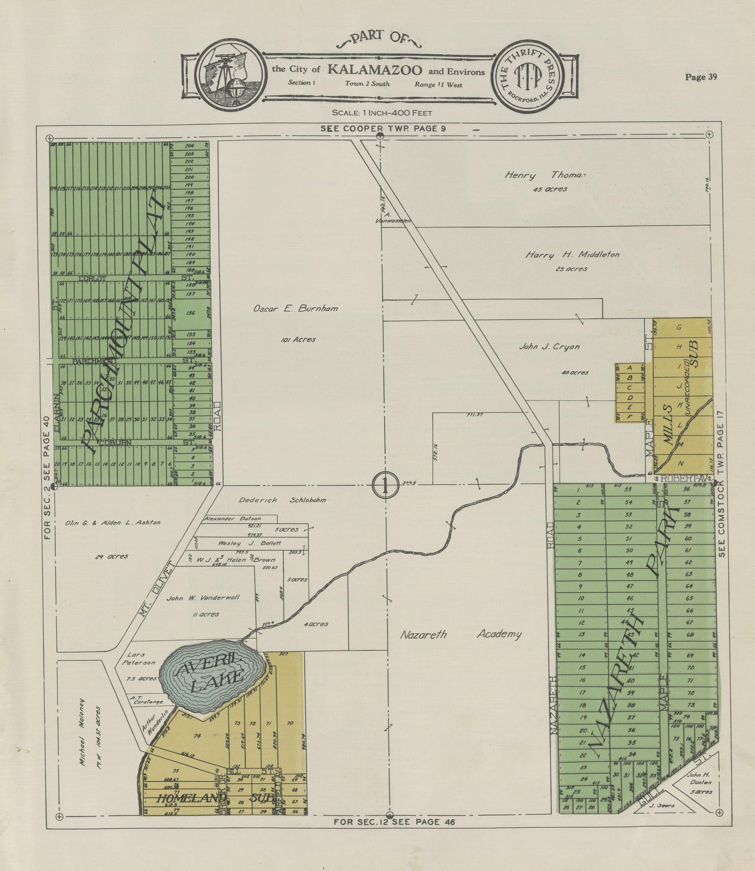 Part of the City of Kalamazoo from Plat Book of Kalamazoo County, Michigan : Compiled from Surveys and the Public Records of Kalamazoo County, Michigan 1928 by Relic Map Company
