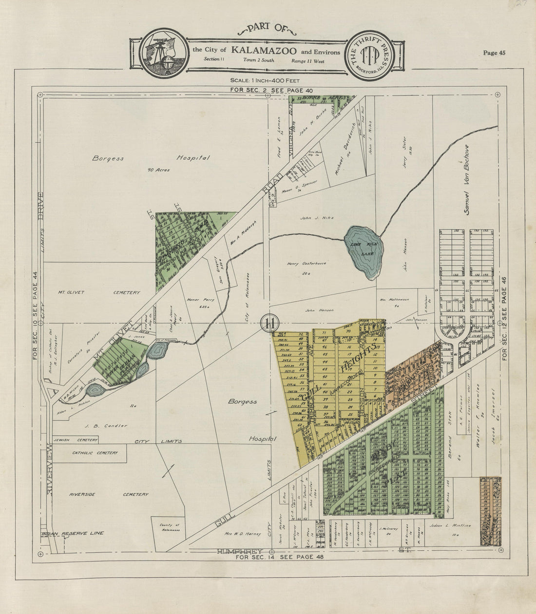 Part of the City of Kalamazoo from Plat Book of Kalamazoo County, Michigan : Compiled from Surveys and the Public Records of Kalamazoo County, Michigan 1928 by Relic Map Company