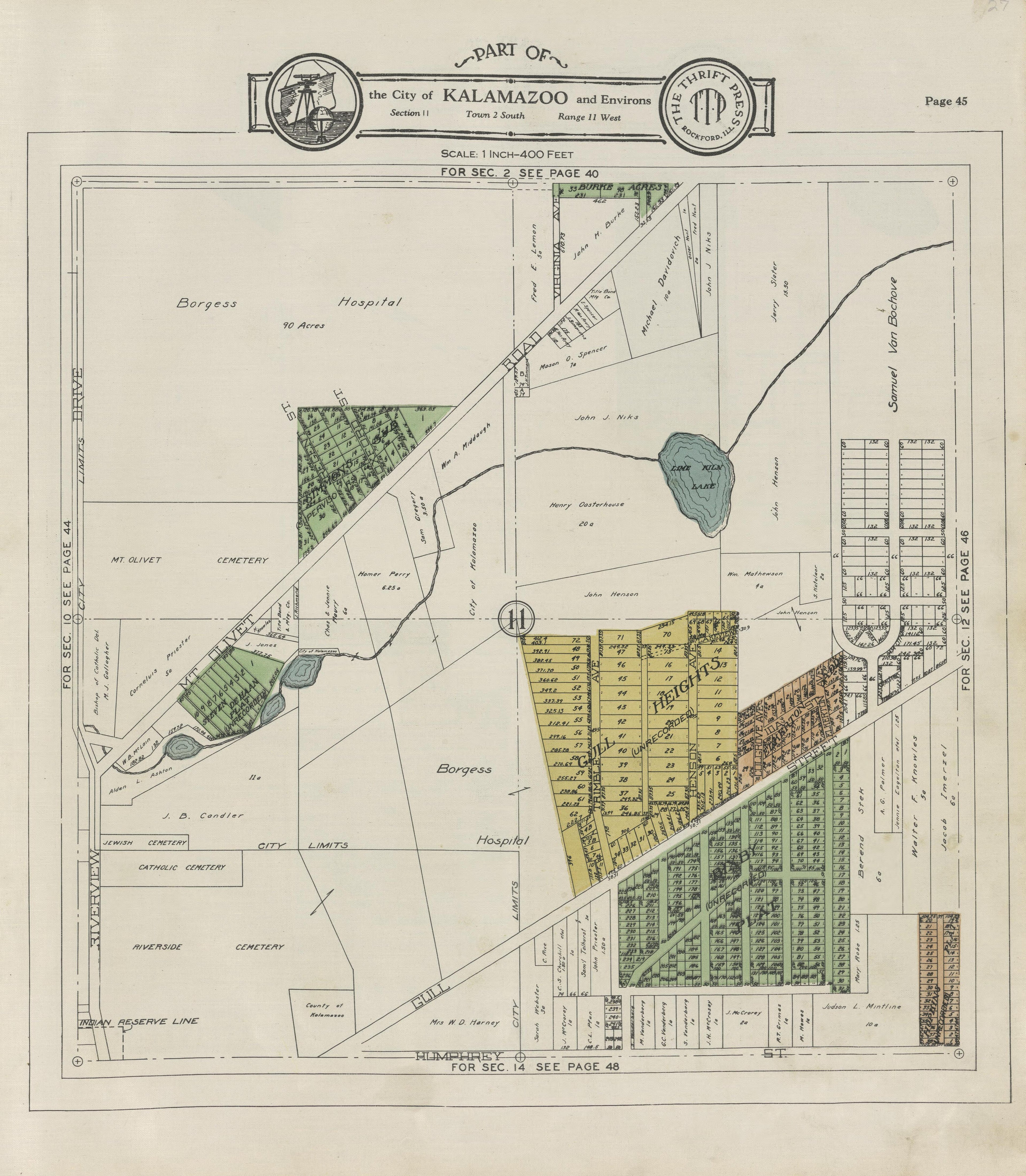 Part of the City of Kalamazoo from Plat Book of Kalamazoo County, Michigan : Compiled from Surveys and the Public Records of Kalamazoo County, Michigan 1928 by Relic Map Company