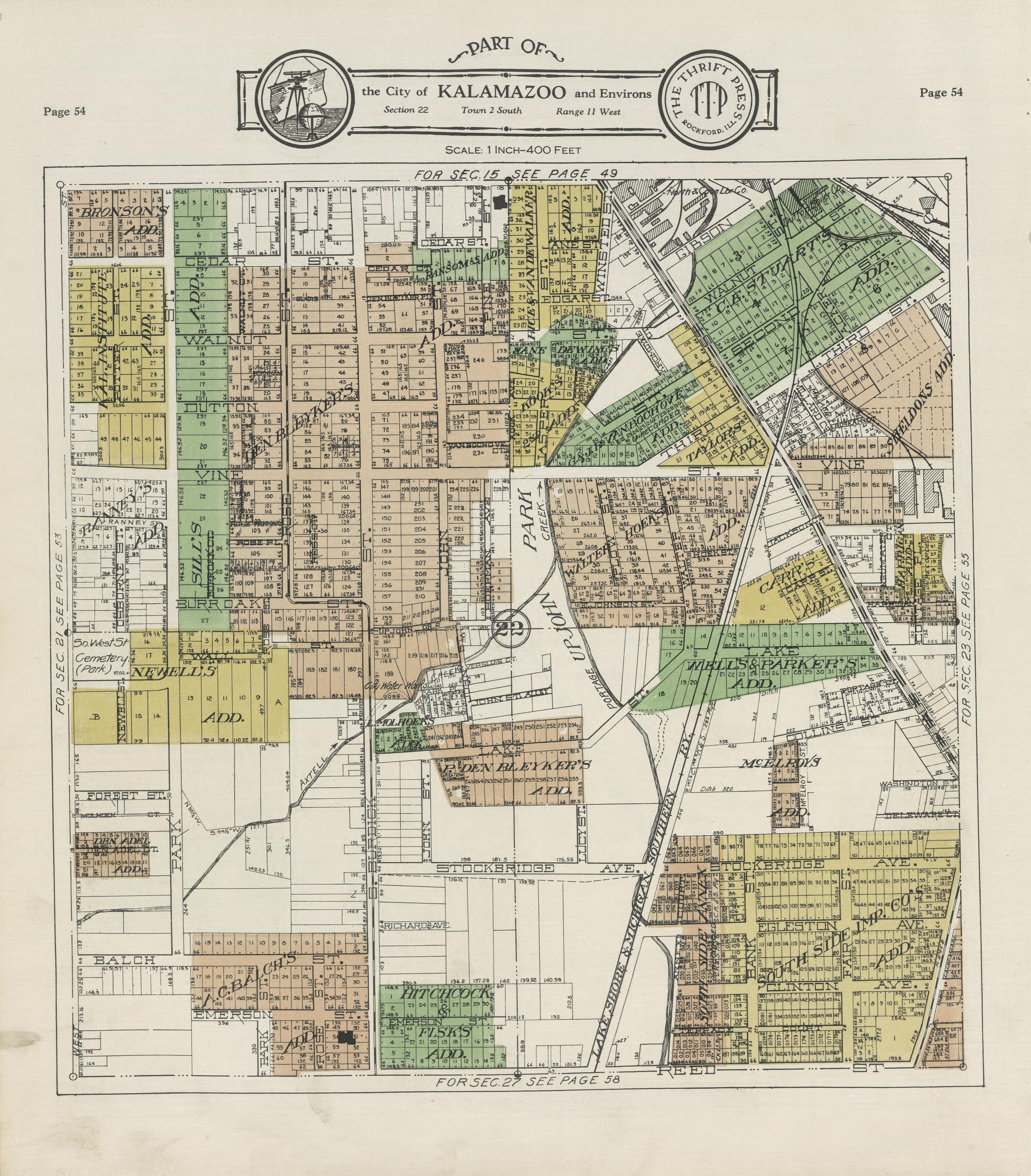 Part of the City of Kalamazoo from Plat Book of Kalamazoo County, Michigan : Compiled from Surveys and the Public Records of Kalamazoo County, Michigan 1928 by Relic Map Company