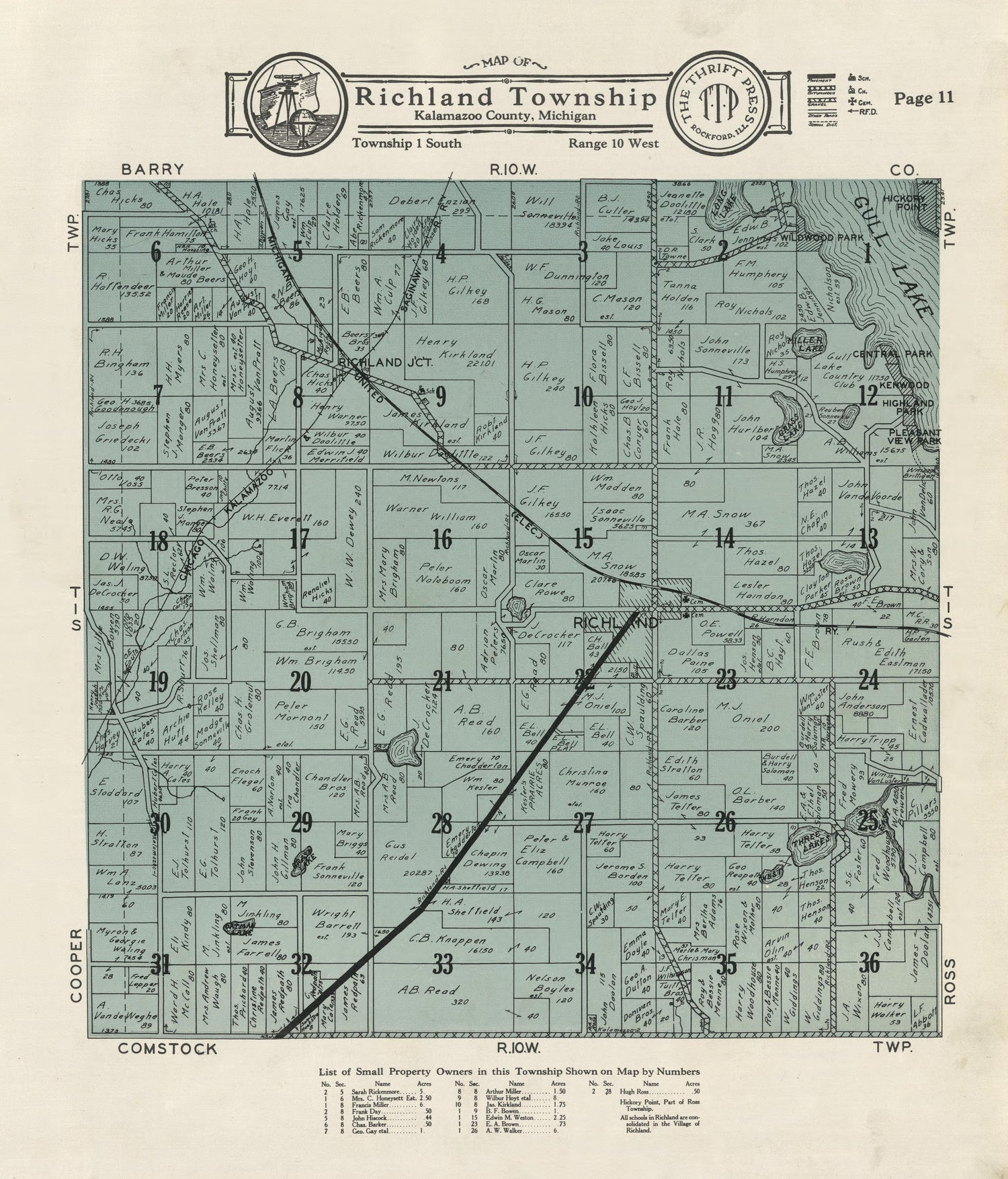 Map of Richland Township from Plat Book of Kalamazoo County, Michigan : Compiled from Surveys and the Public Records of Kalamazoo County, Michigan 1928 by Relic Map Company