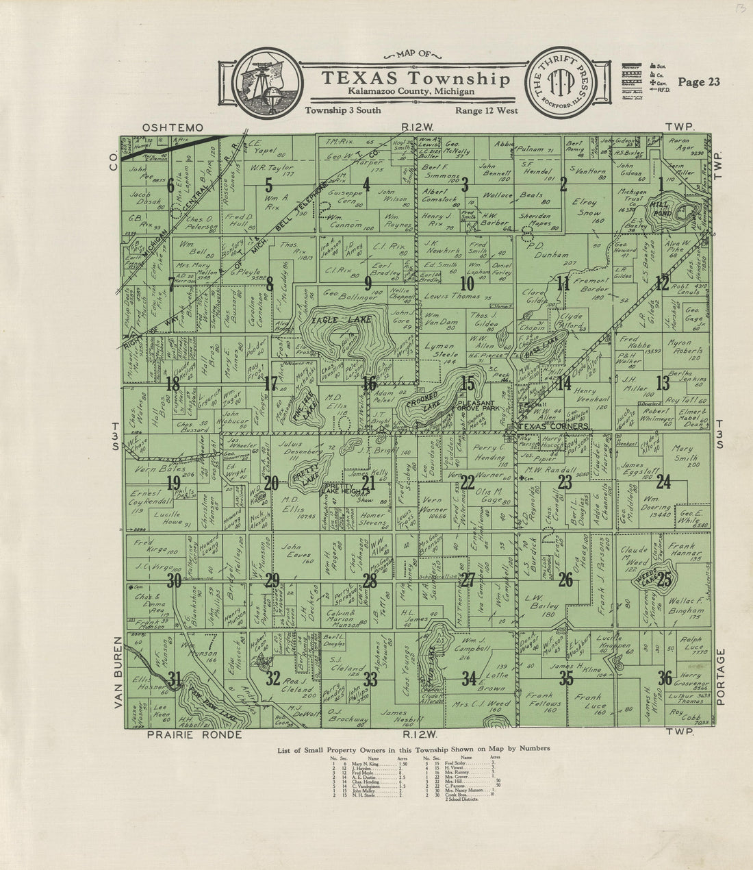Map of Texas Township from Plat Book of Kalamazoo County, Michigan : Compiled from Surveys and the Public Records of Kalamazoo County, Michigan 1928 by Relic Map Company