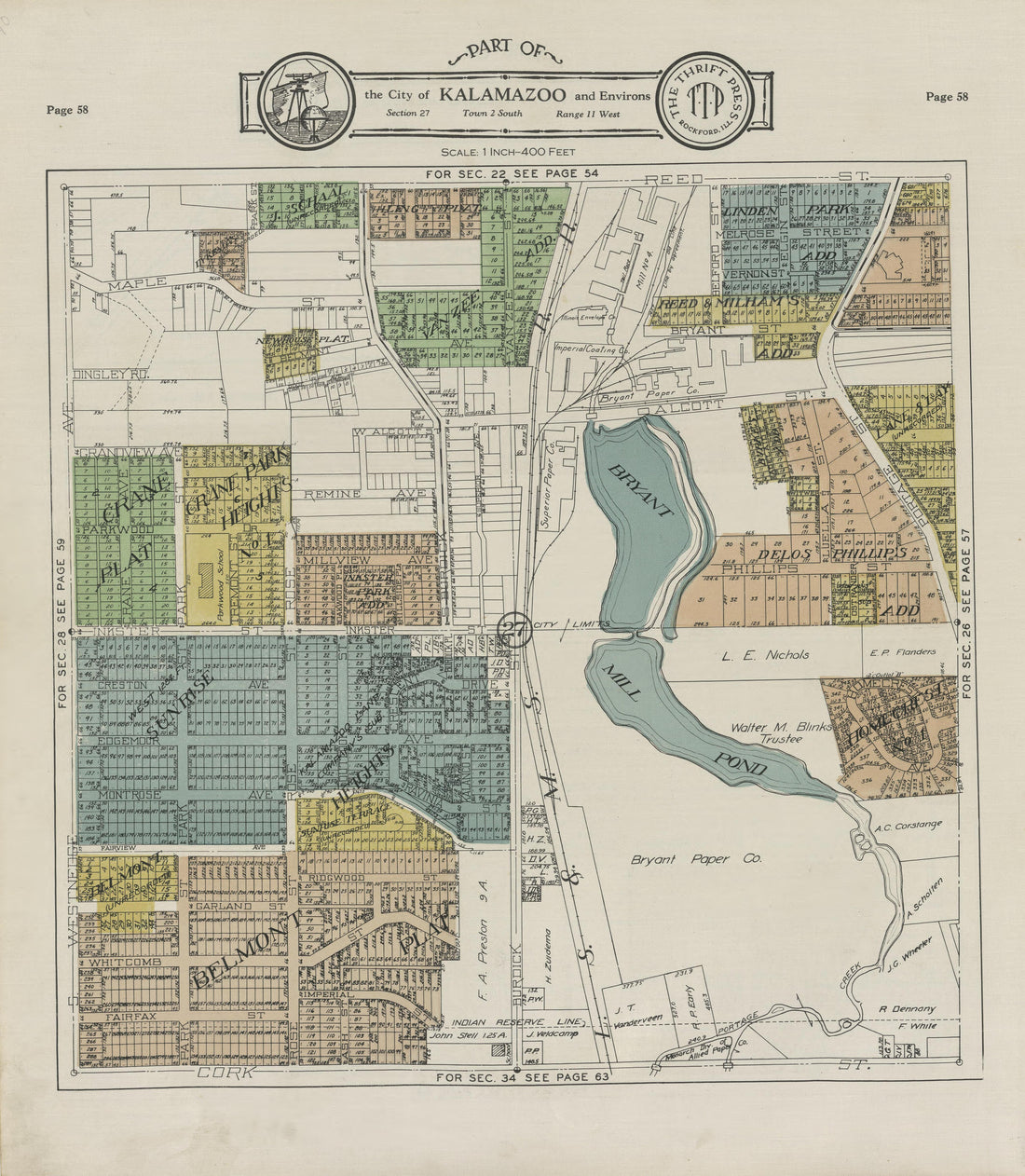 Part of the City of Kalamazoo from Plat Book of Kalamazoo County, Michigan : Compiled from Surveys and the Public Records of Kalamazoo County, Michigan 1928 by Relic Map Company