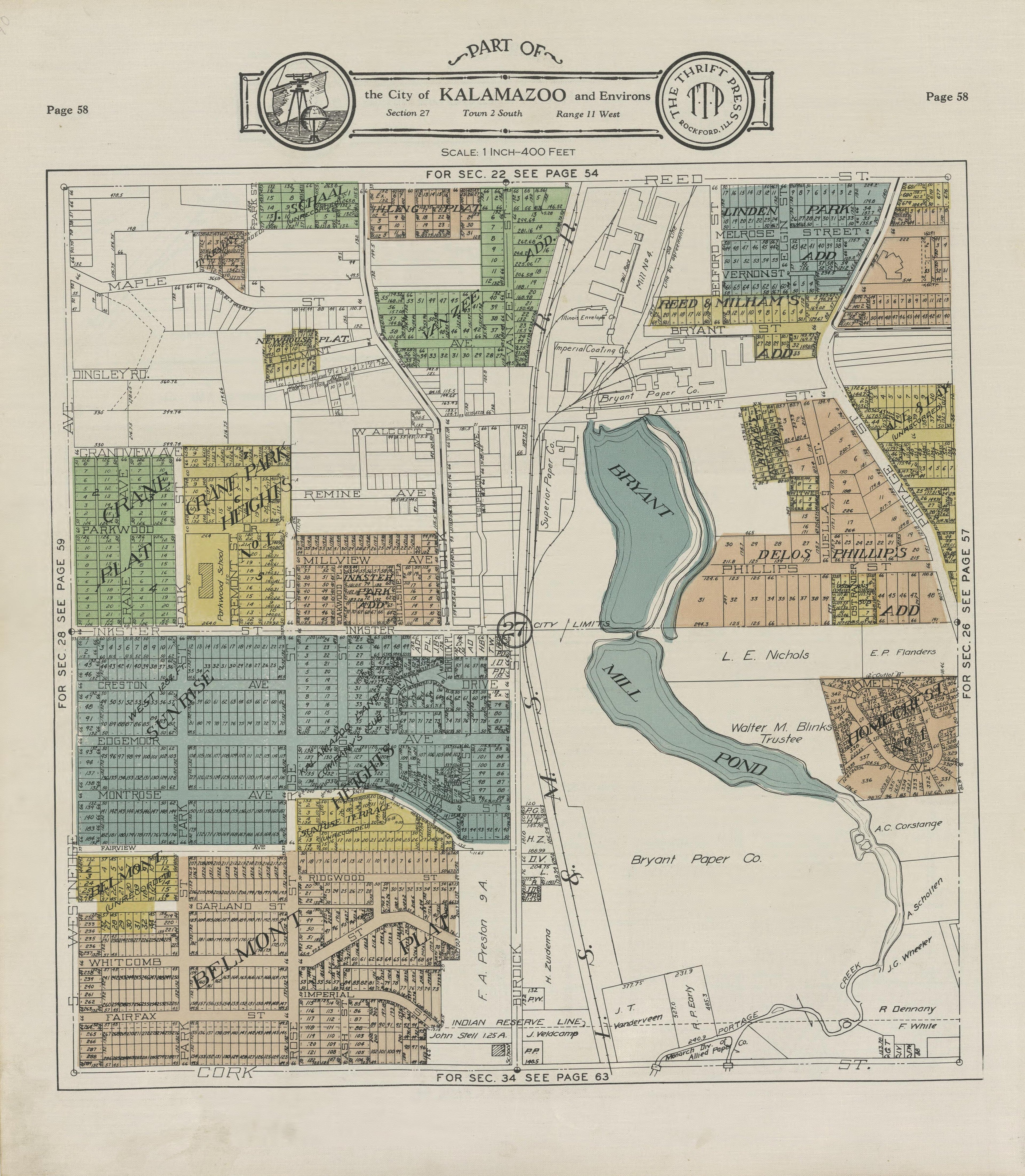 Part of the City of Kalamazoo from Plat Book of Kalamazoo County, Michigan : Compiled from Surveys and the Public Records of Kalamazoo County, Michigan 1928 by Relic Map Company