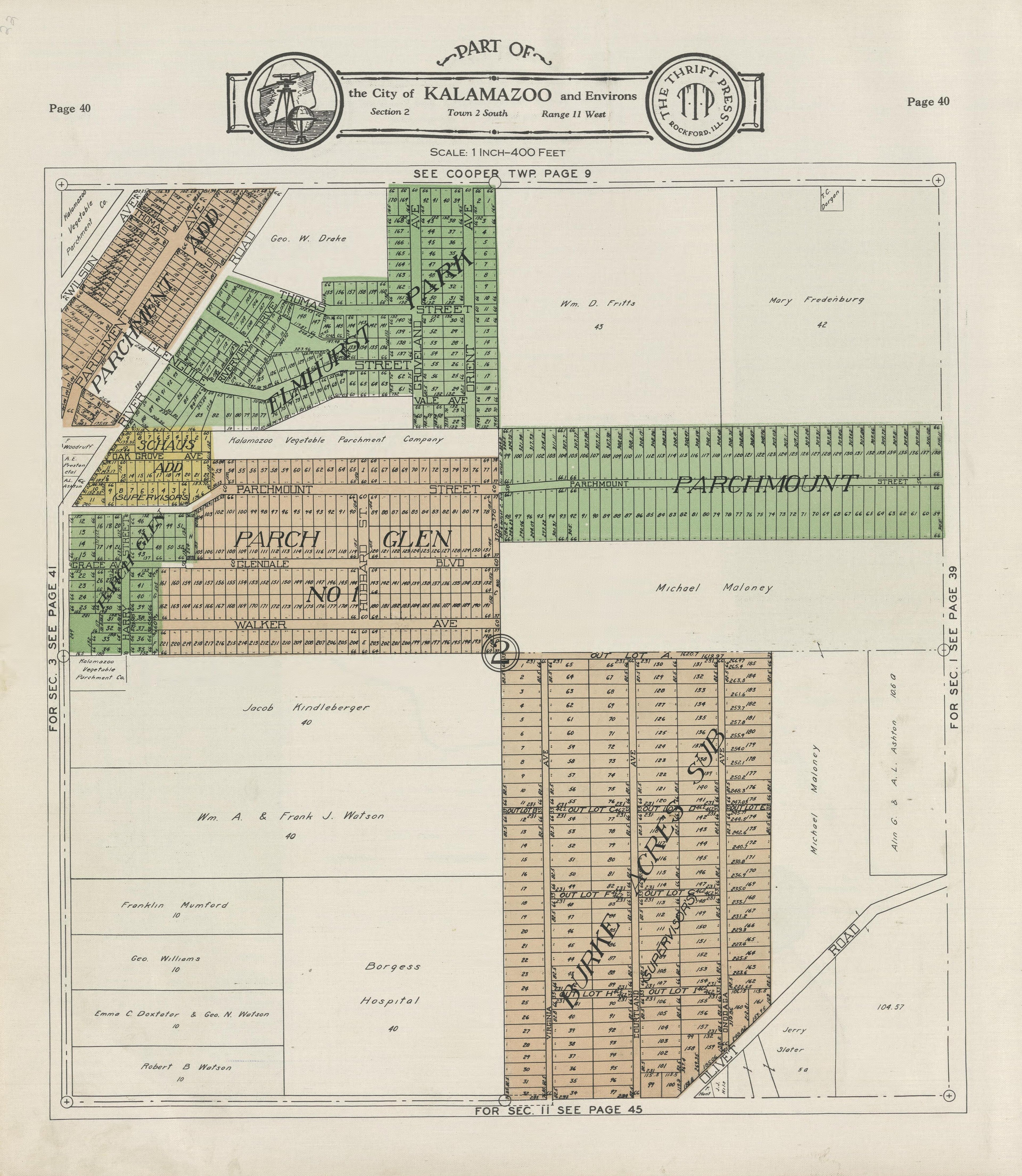 Part of the City of Kalamazoo from Plat Book of Kalamazoo County, Michigan : Compiled from Surveys and the Public Records of Kalamazoo County, Michigan 1928 by Relic Map Company