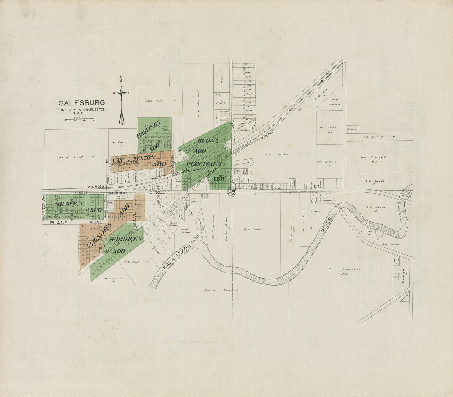 Galesburg, Comstock and Charleston Townships from Plat Book of Kalamazoo County, Michigan : Compiled from Surveys and the Public Records of Kalamazoo County, Michigan 1928 by Relic Map Company