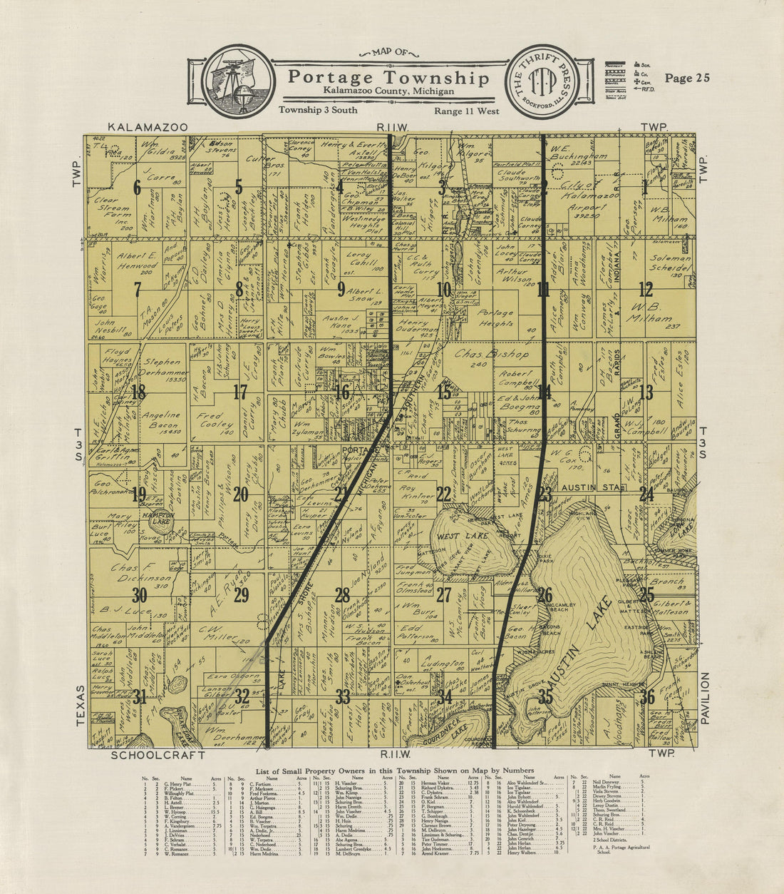 Map of Portage Township from Plat Book of Kalamazoo County, Michigan : Compiled from Surveys and the Public Records of Kalamazoo County, Michigan 1928 by Relic Map Company