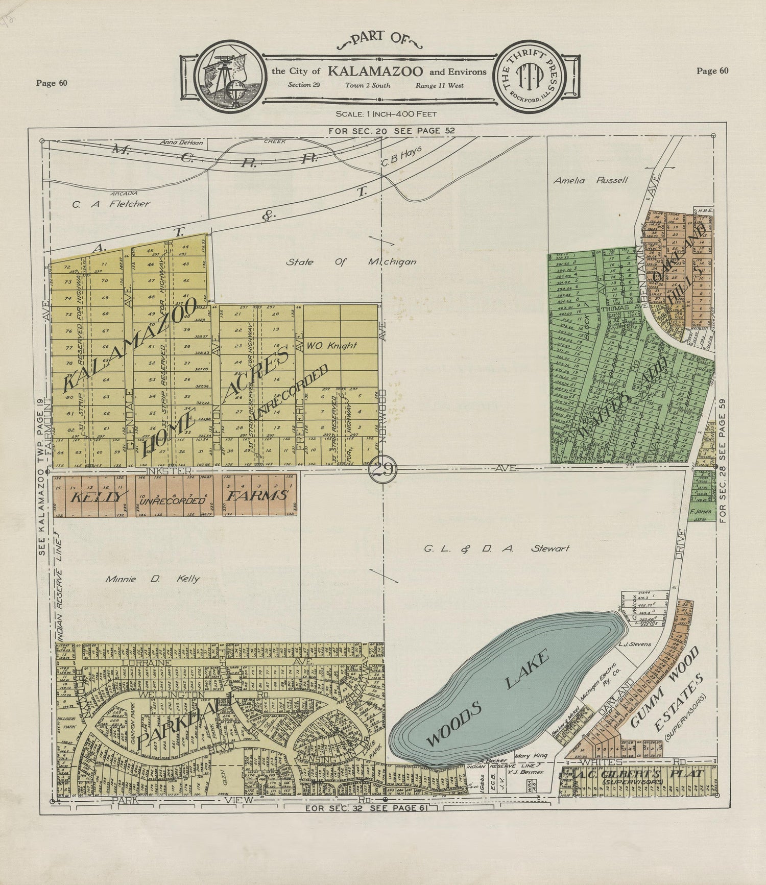 Part of the City of Kalamazoo from Plat Book of Kalamazoo County, Michigan : Compiled from Surveys and the Public Records of Kalamazoo County, Michigan 1928 by Relic Map Company