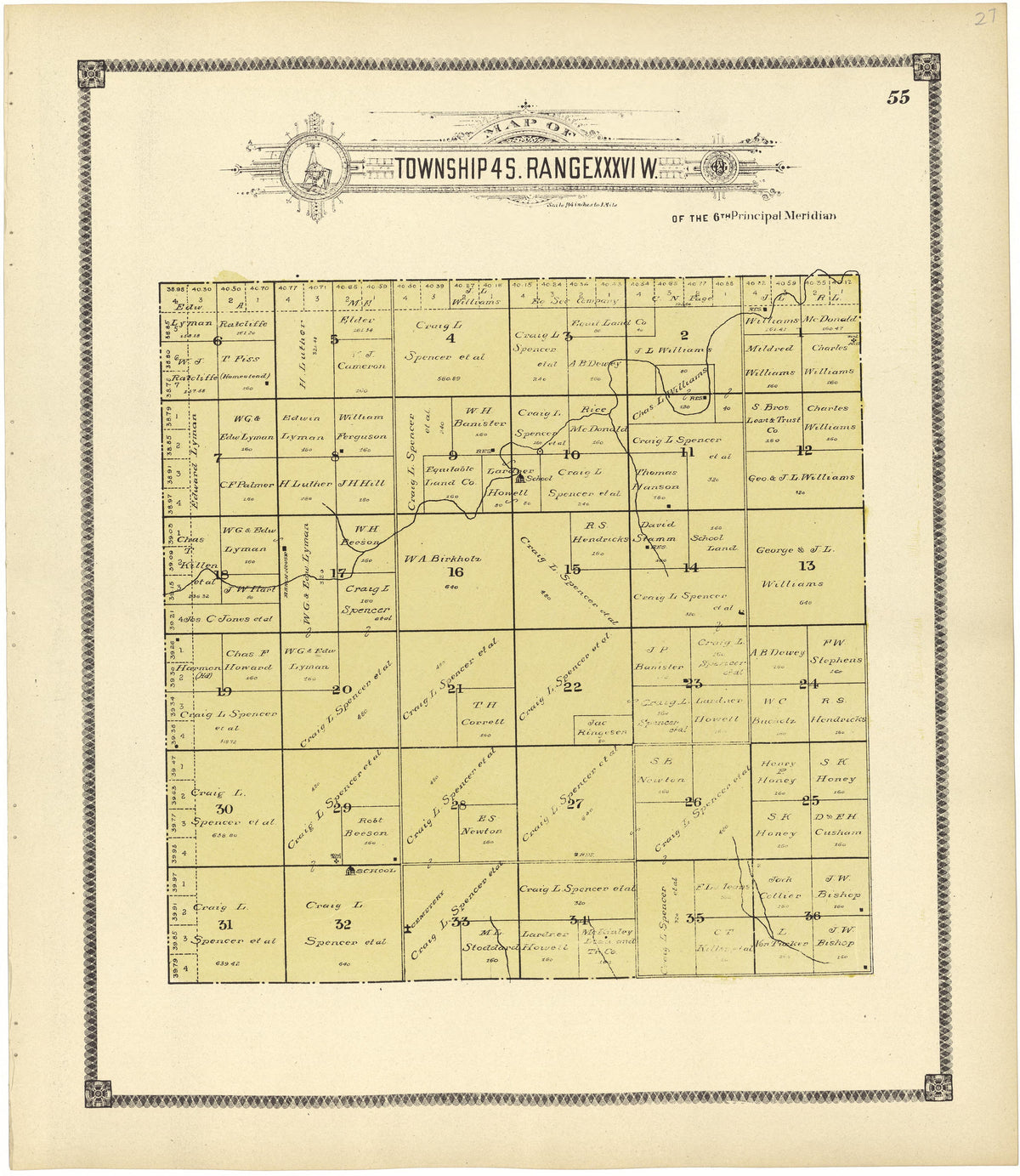 Map of Township 4 S. Range XXXVI W. from Standard Atlas of Rawlins County, Kansas : Including a Plat Book of the Villages, Cities and Townships of the County, Map of the State, United States and World, Patrons Directory, Reference Business … 1906 by Relic Map Company