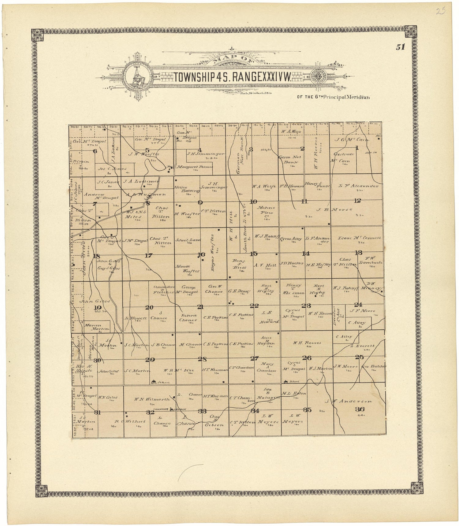 Map of Township 4 S. Range XXXIV W. from Standard Atlas of Rawlins County, Kansas : Including a Plat Book of the Villages, Cities and Townships of the County, Map of the State, United States and World, Patrons Directory, Reference Business … 1906 by Relic Map Company