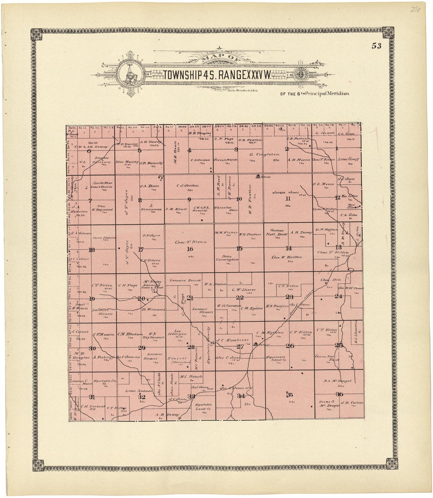 Map of Township 4 S. Range XXXV W. from Standard Atlas of Rawlins County, Kansas : Including a Plat Book of the Villages, Cities and Townships of the County, Map of the State, United States and World, Patrons Directory, Reference Business … 1906 by Relic Map Company