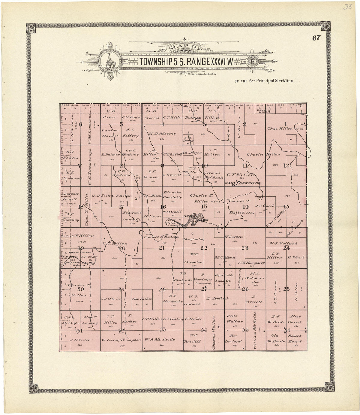 Map of Township 5 S. Range XXXVI W. from Standard Atlas of Rawlins County, Kansas : Including a Plat Book of the Villages, Cities and Townships of the County, Map of the State, United States and World, Patrons Directory, Reference Business … 1906 by Relic Map Company