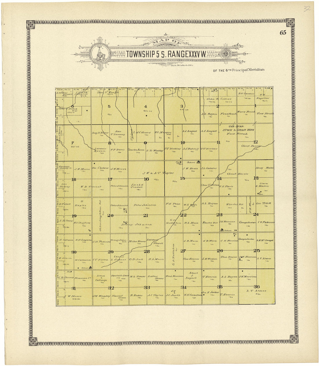 Map of Township 5 S. Range XXXV W. from Standard Atlas of Rawlins County, Kansas : Including a Plat Book of the Villages, Cities and Townships of the County, Map of the State, United States and World, Patrons Directory, Reference Business … 1906 by Relic Map Company