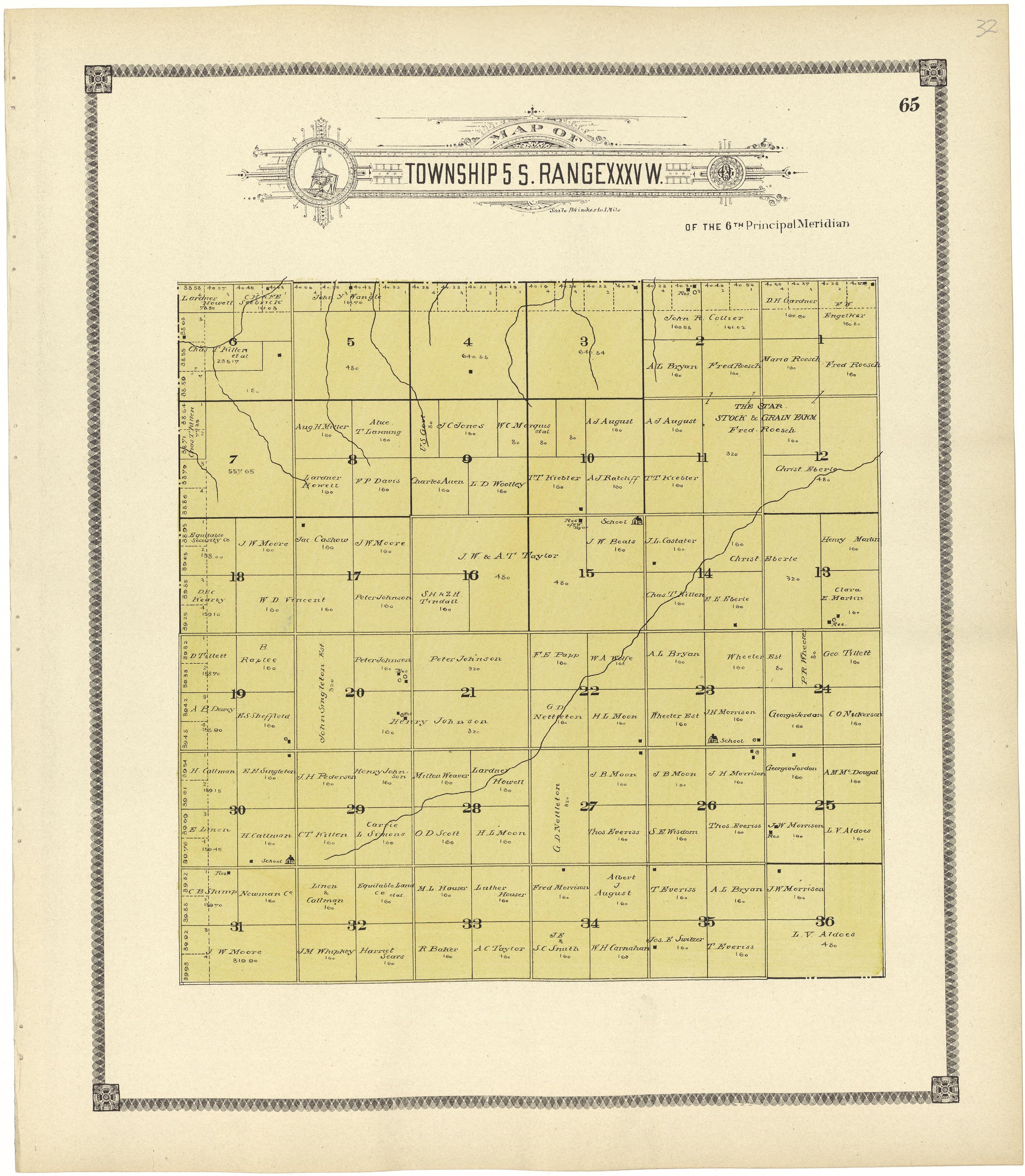 Map of Township 5 S. Range XXXV W. from Standard Atlas of Rawlins County, Kansas : Including a Plat Book of the Villages, Cities and Townships of the County, Map of the State, United States and World, Patrons Directory, Reference Business … 1906 by Relic Map Company