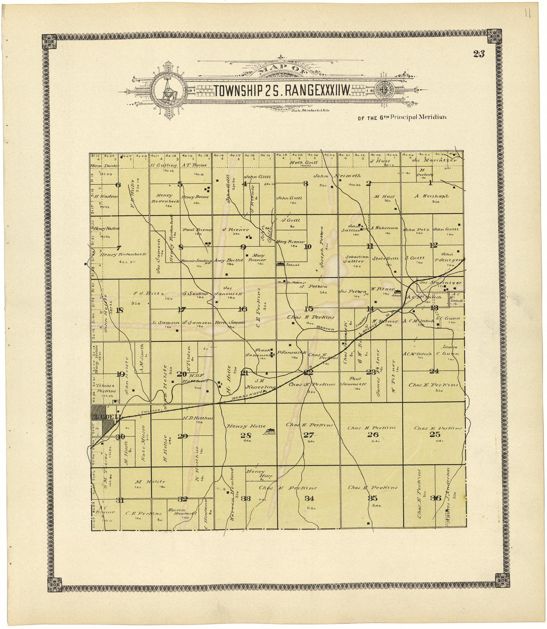 Map of Township 2 S. Range XXXII W. from Standard Atlas of Rawlins County, Kansas : Including a Plat Book of the Villages, Cities and Townships of the County, Map of the State, United States and World, Patrons Directory, Reference Business … 1906 by Relic Map Company