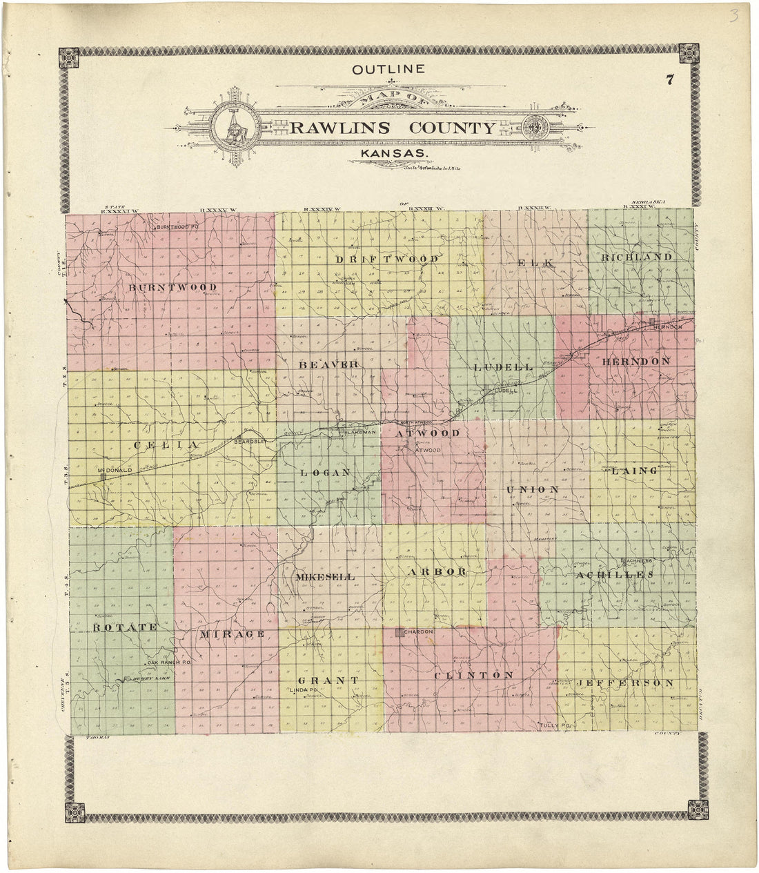Outline Map of Rawlins County, Kansas from Standard Atlas of Rawlins County, Kansas : Including a Plat Book of the Villages, Cities and Townships of the County, Map of the State, United States and World, Patrons Directory, Reference Business … 1906 by Relic Map Company