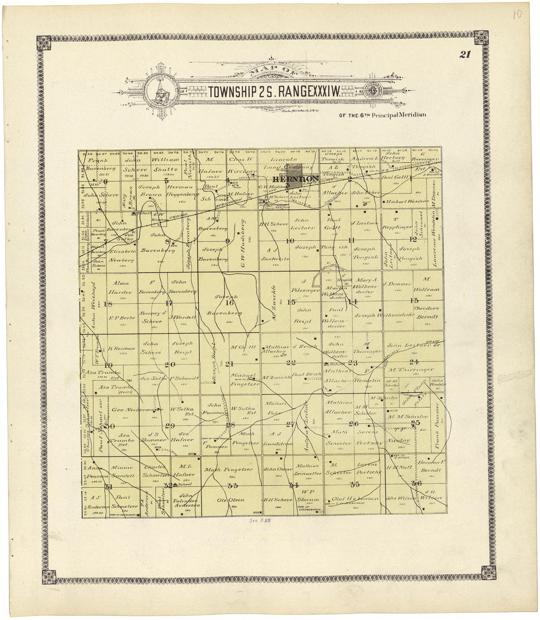Map of Township 2 S. Range XXXI W. from Standard Atlas of Rawlins County, Kansas : Including a Plat Book of the Villages, Cities and Townships of the County, Map of the State, United States and World, Patrons Directory, Reference Business … 1906 by Relic Map Company