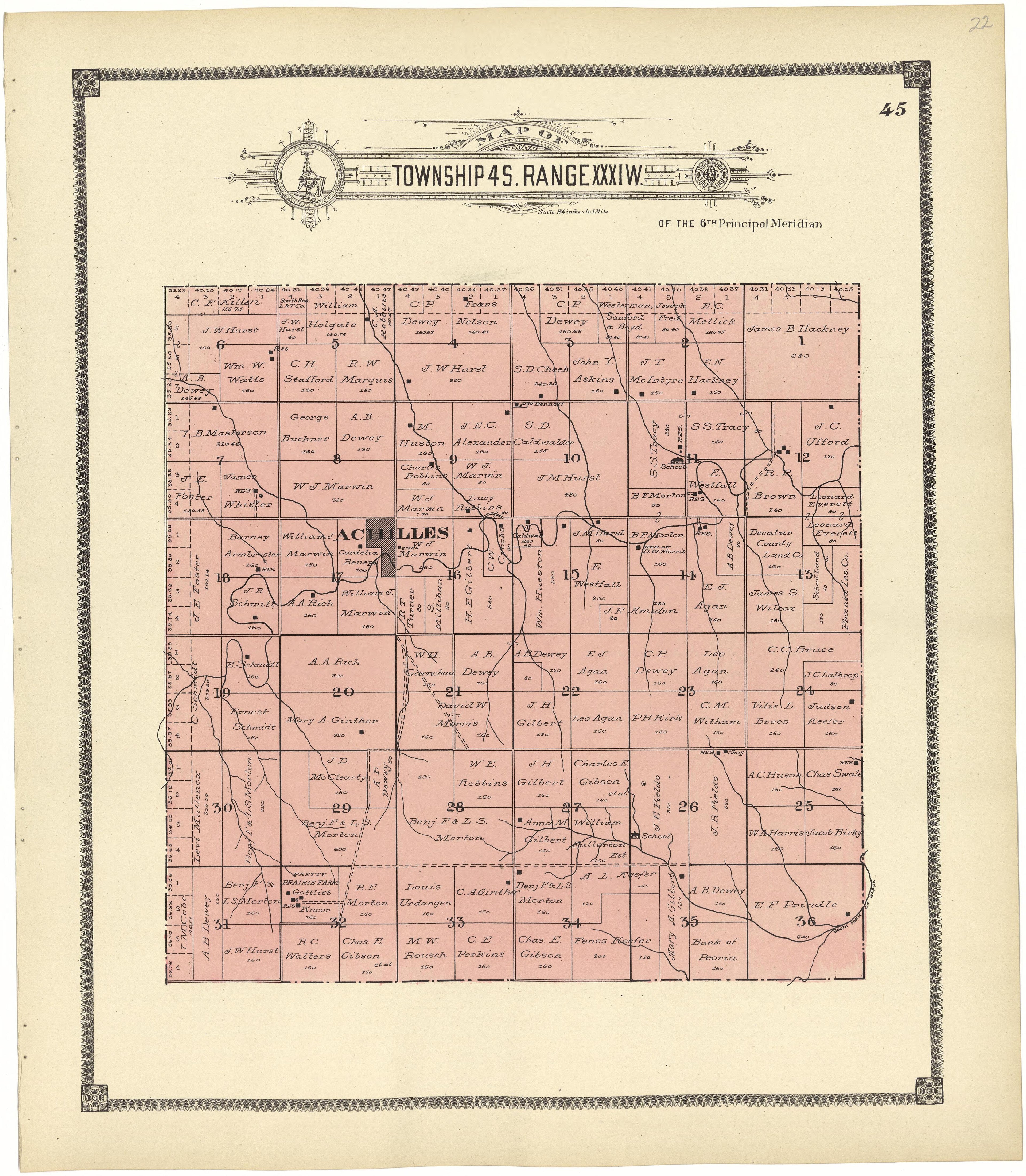 Map of Township 4 S. Range XXXI W. from Standard Atlas of Rawlins County, Kansas : Including a Plat Book of the Villages, Cities and Townships of the County, Map of the State, United States and World, Patrons Directory, Reference Business … 1906 by Relic Map Company