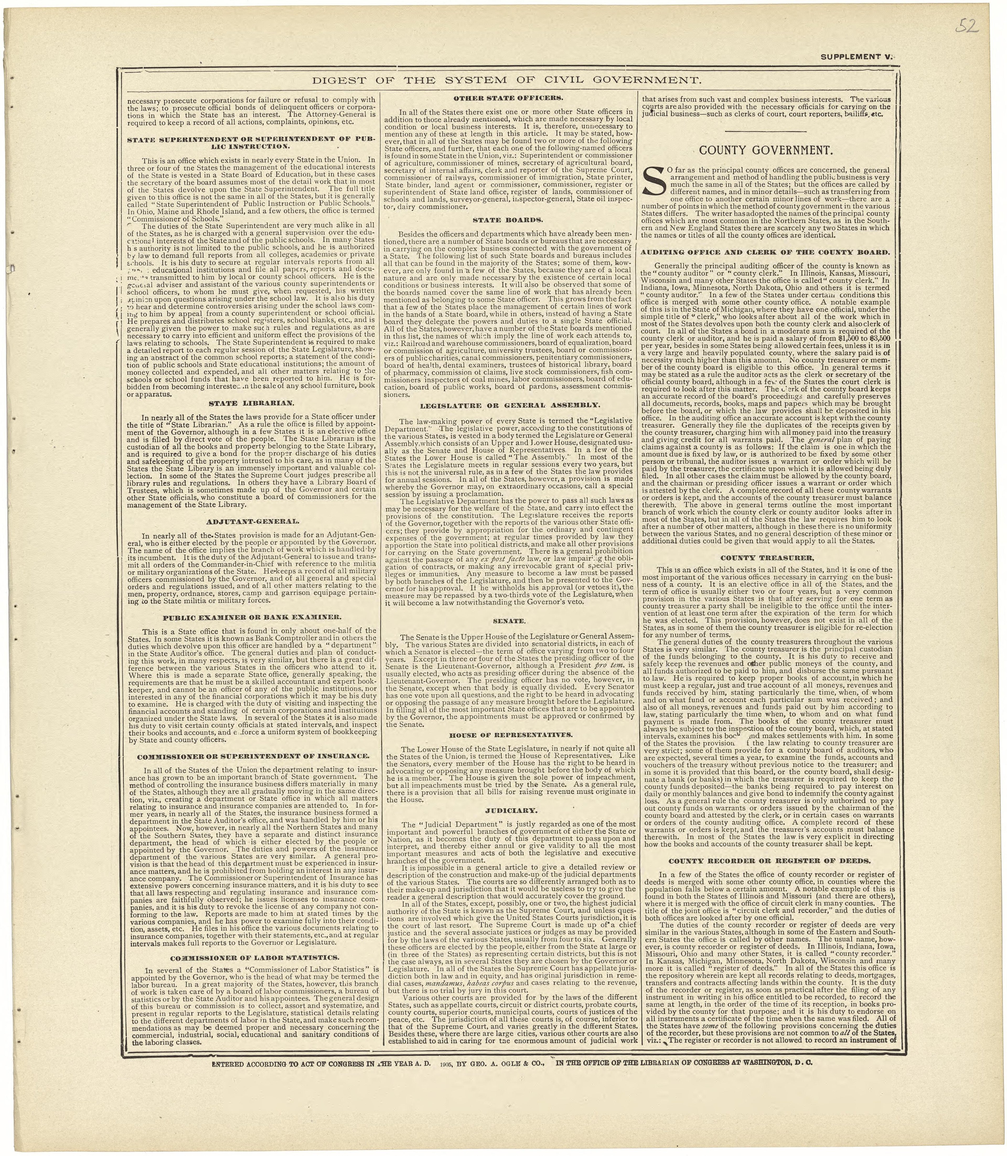 Digest of the System of Civil Government Continued from Standard Atlas of Rawlins County, Kansas : Including a Plat Book of the Villages, Cities and Townships of the County, Map of the State, United States and World, Patrons Directory, Reference Busin... by Relic Map Company
