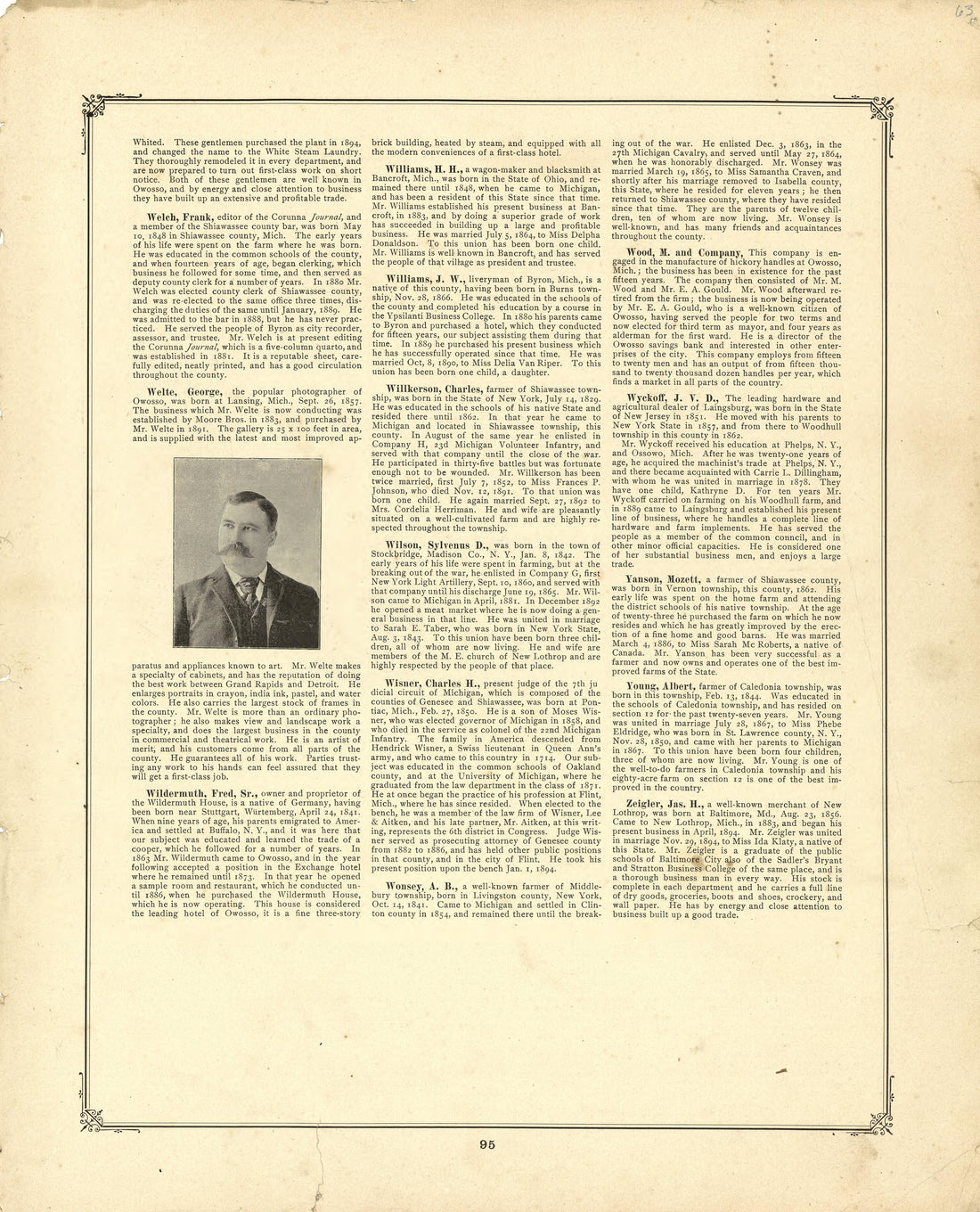 Biographies Continued from Illustrated Atlas of Shiawassee County, Michigan : Compiled and Published from Recent Surveys, Official Records and Personal Examinations : Including Brief Biographical Sketches of Enterprising Citizens 1895 by Relic Map Company