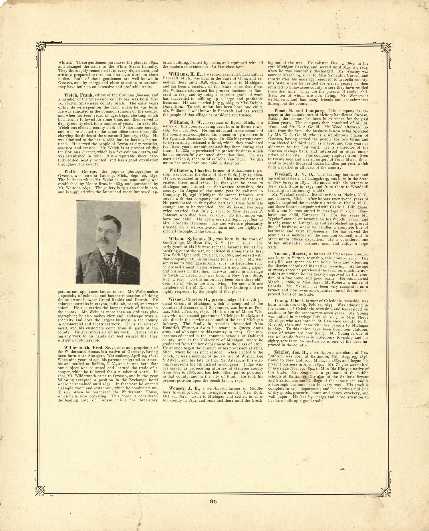 Biographies Continued from Illustrated Atlas of Shiawassee County, Michigan : Compiled and Published from Recent Surveys, Official Records and Personal Examinations : Including Brief Biographical Sketches of Enterprising Citizens 1895 by Relic Map Company