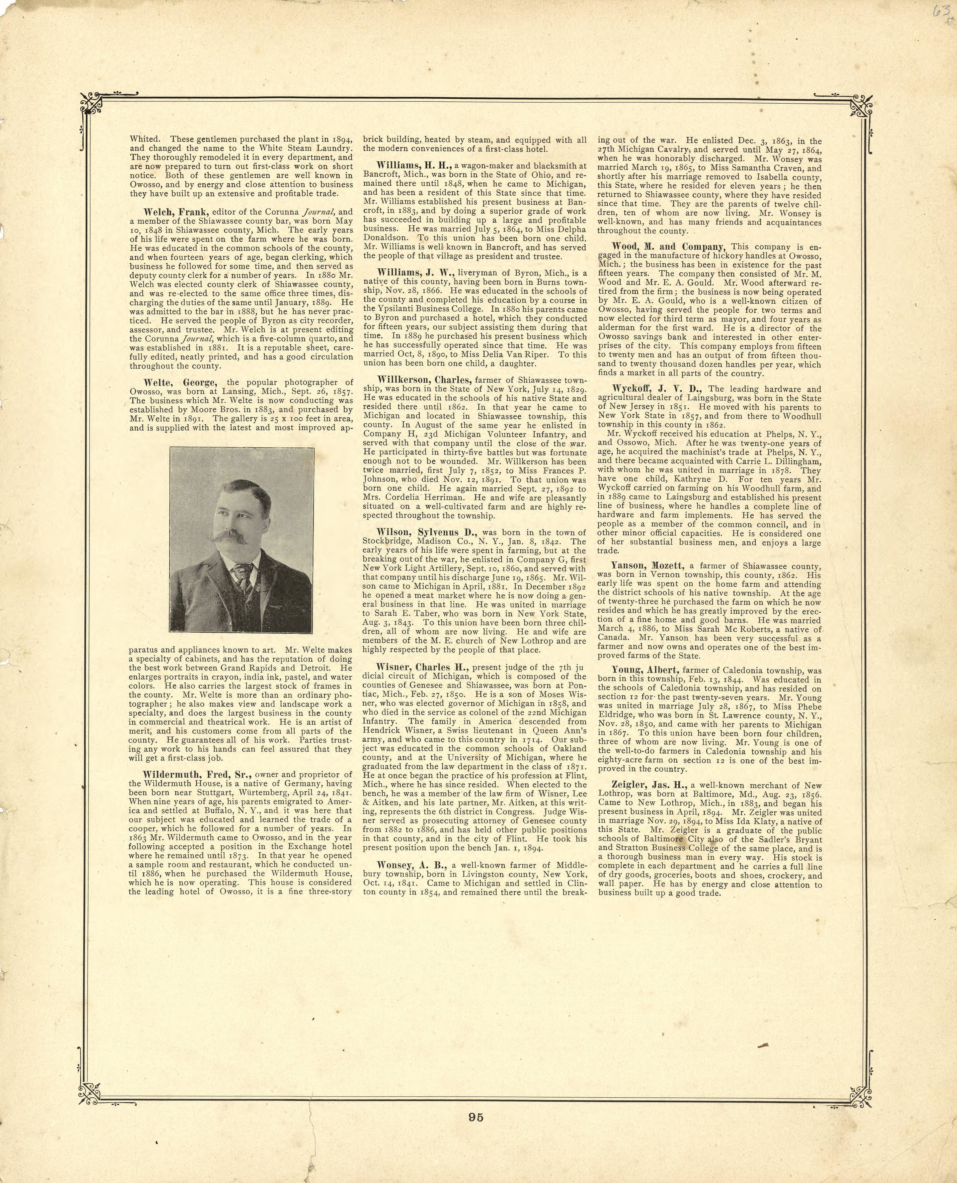 Biographies Continued from Illustrated Atlas of Shiawassee County, Michigan : Compiled and Published from Recent Surveys, Official Records and Personal Examinations : Including Brief Biographical Sketches of Enterprising Citizens 1895 by Relic Map Company