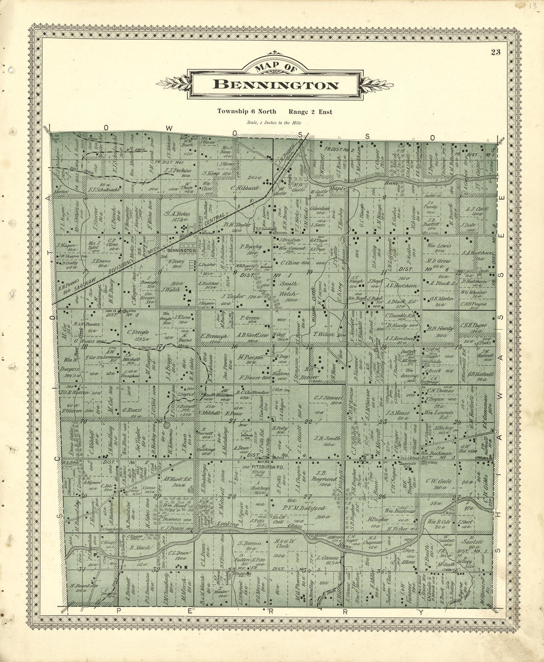 Map of Bennington from Illustrated Atlas of Shiawassee County, Michigan : Compiled and Published from Recent Surveys, Official Records and Personal Examinations : Including Brief Biographical Sketches of Enterprising Citizens 1895 by Relic Map Company
