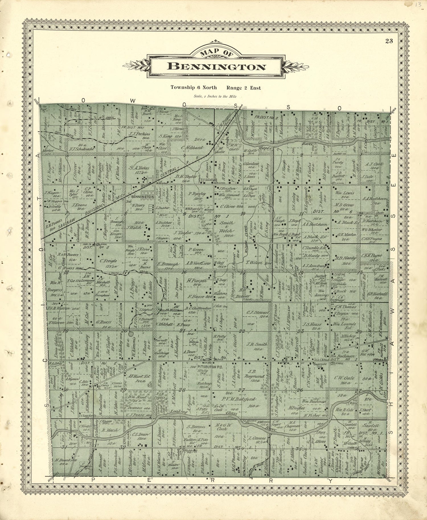 Map of Bennington from Illustrated Atlas of Shiawassee County, Michigan : Compiled and Published from Recent Surveys, Official Records and Personal Examinations : Including Brief Biographical Sketches of Enterprising Citizens 1895 by Relic Map Company