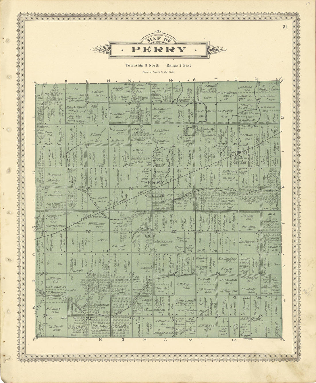 Map of Perry from Illustrated Atlas of Shiawassee County, Michigan : Compiled and Published from Recent Surveys, Official Records and Personal Examinations : Including Brief Biographical Sketches of Enterprising Citizens 1895 by Relic Map Company