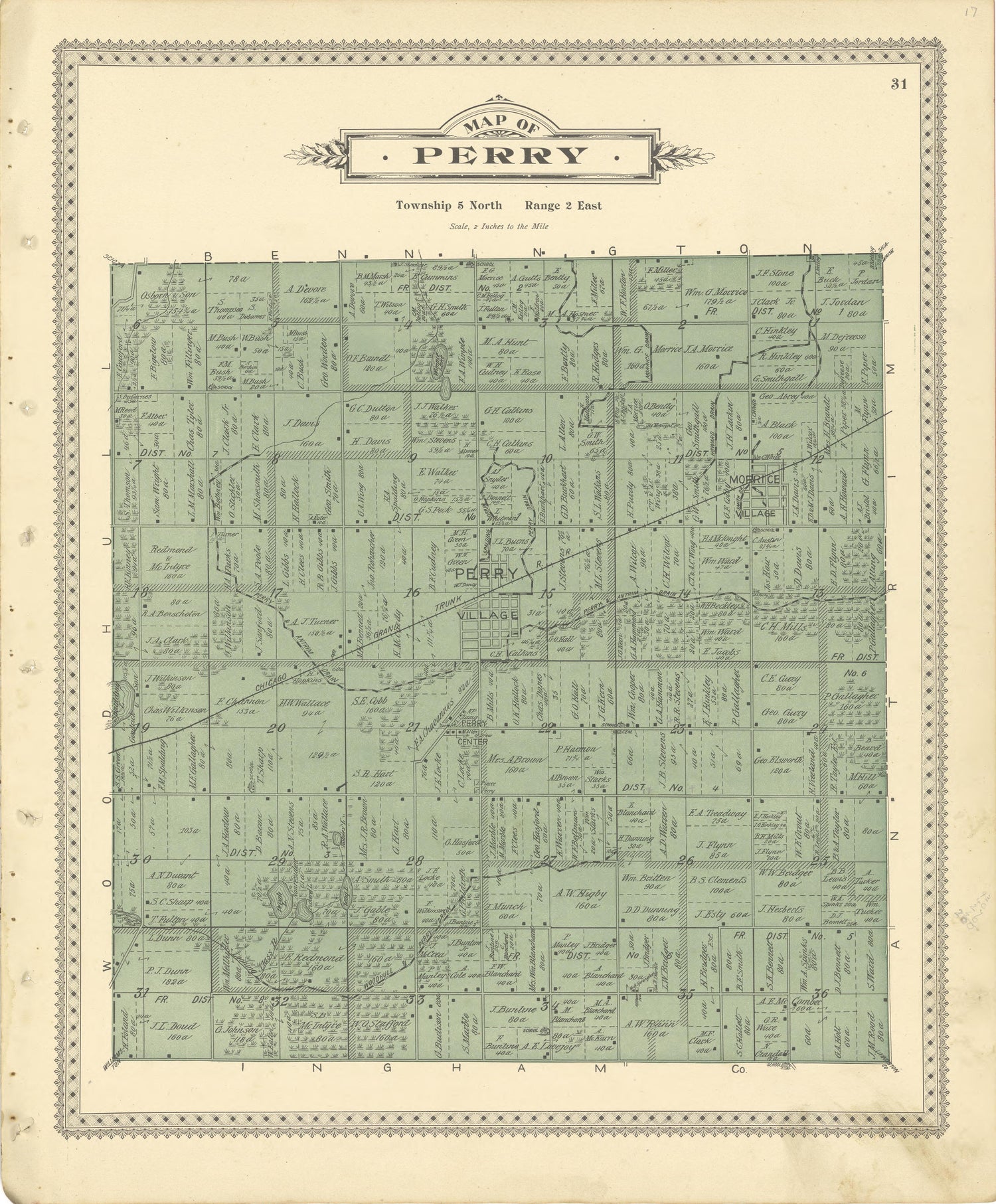 Map of Perry from Illustrated Atlas of Shiawassee County, Michigan : Compiled and Published from Recent Surveys, Official Records and Personal Examinations : Including Brief Biographical Sketches of Enterprising Citizens 1895 by Relic Map Company